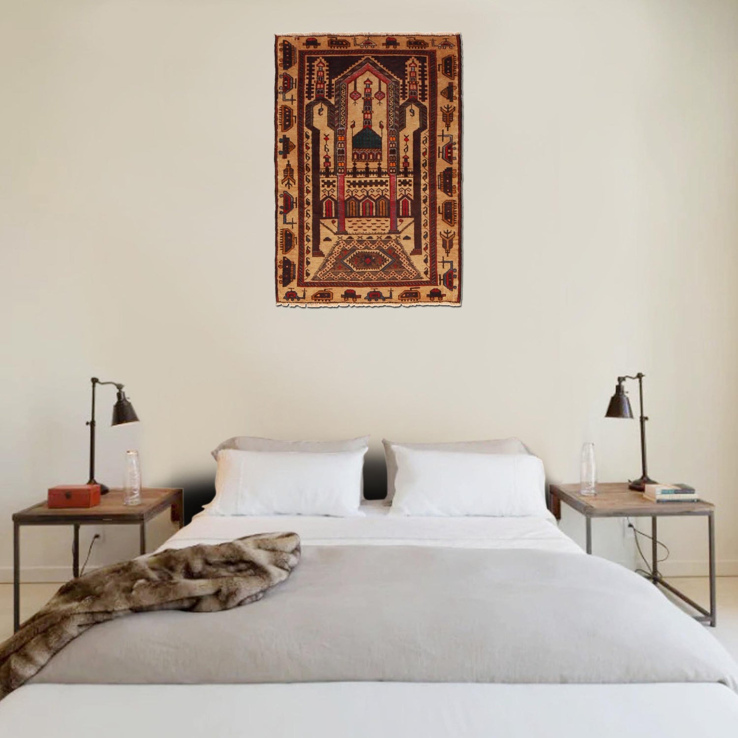 Islamic Prayer Carpet 2' 9" x 4' 0" ft / 84 x 123 cm - No. P36322