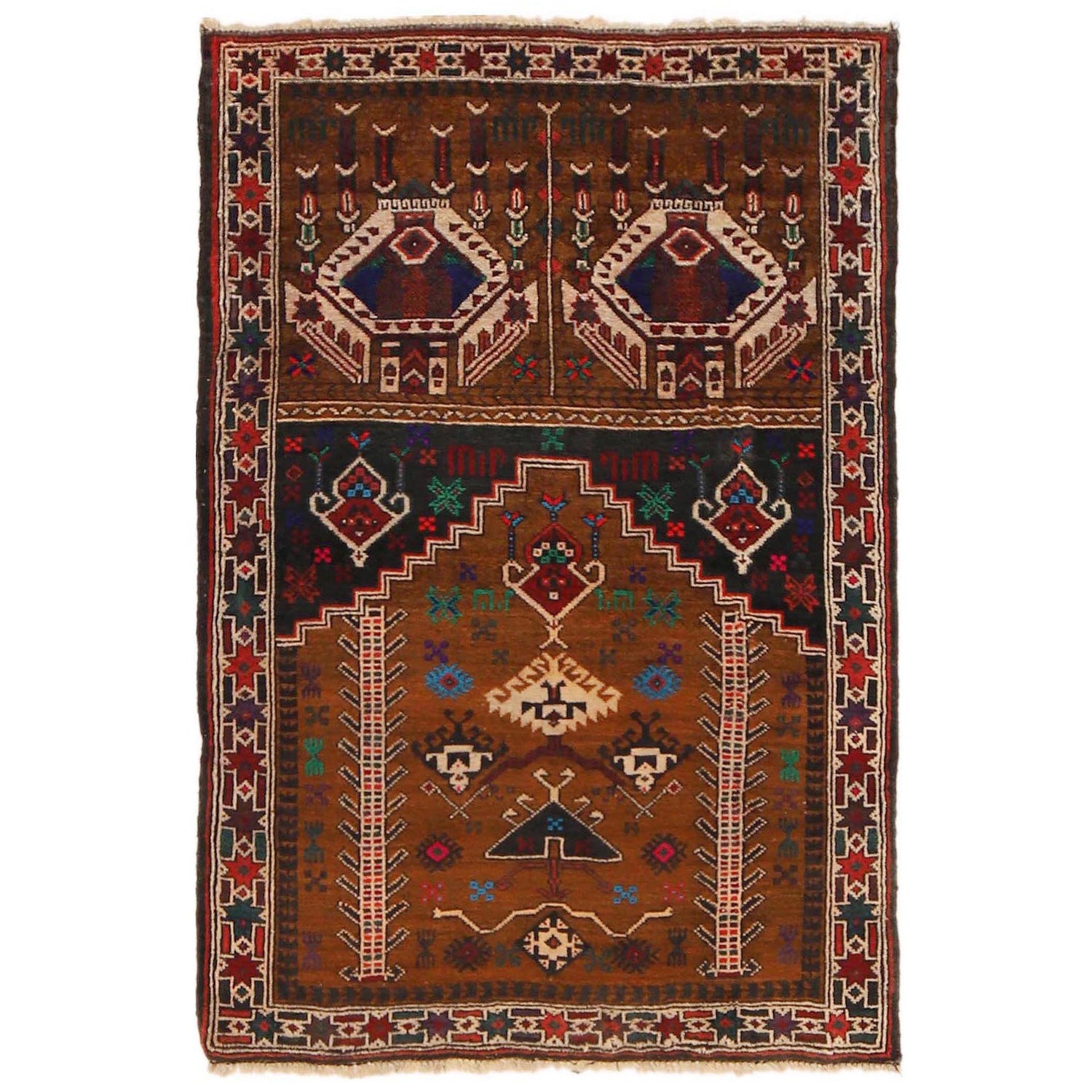 Handmade Prayer Rug 2' 9" x 4' 0" ft / 84 x 123 cm - No. P36326