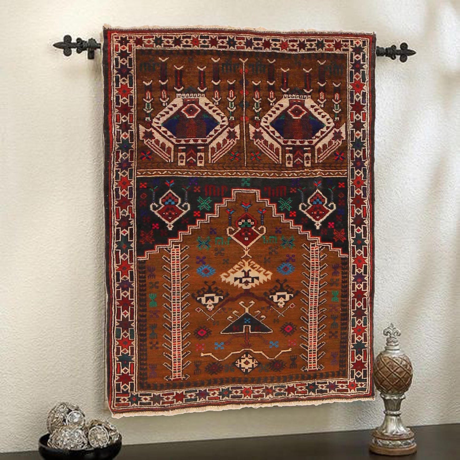 Handmade Prayer Rug 2' 9" x 4' 0" ft / 84 x 123 cm - No. P36326