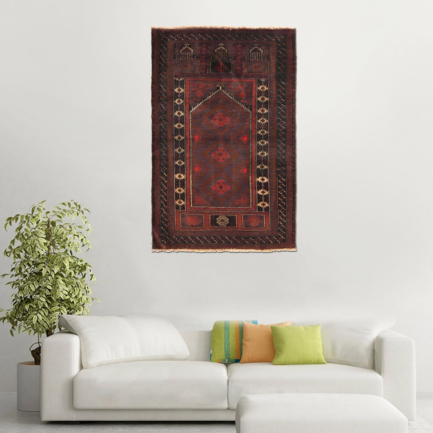 Small Prayer Carpet 2' 10" x 4' 4" ft / 86 x 133 cm - No. P36331
