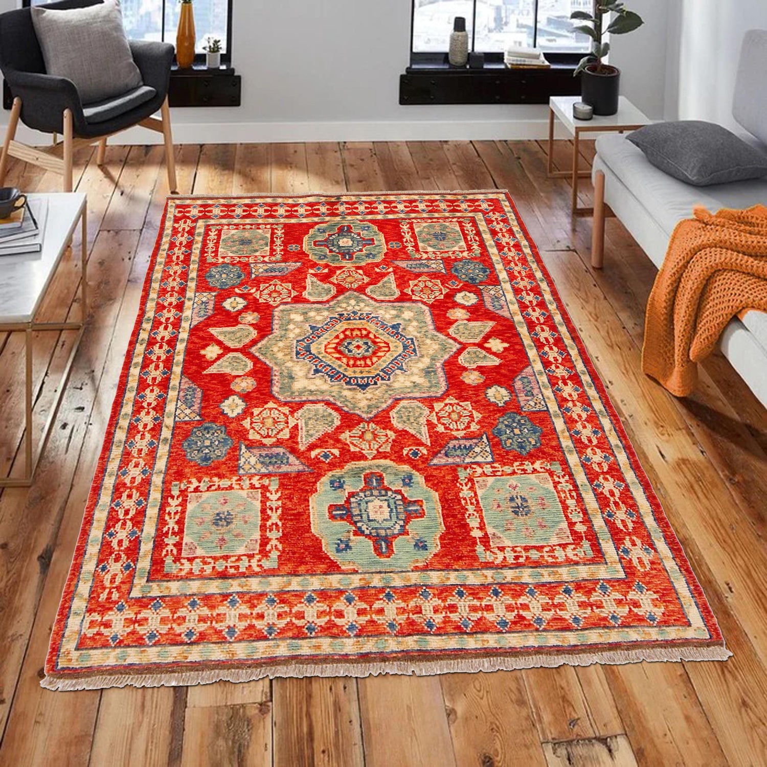 Rich Red Color Shiraz Carpet 4' 2" x 6' 0" ft / 127 x 182 cm - No. P36346