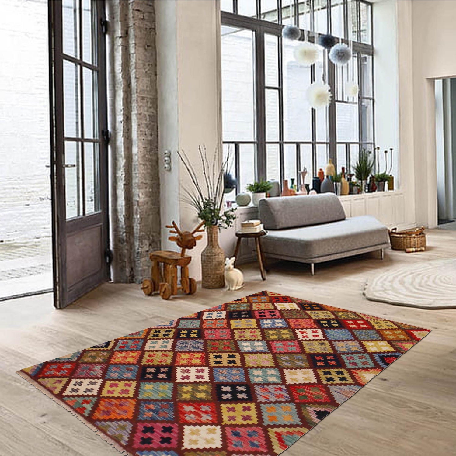 Handmade Vegetable Kilim 3' 3" x 4' 10" ft / 100 x 147 cm - No. P36369