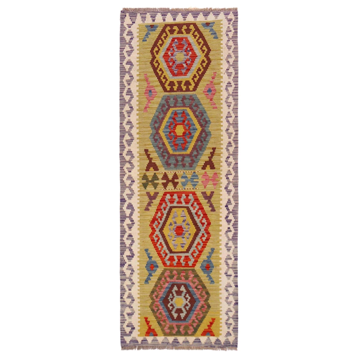 Hand Knotted Flatweave Kilim Runner 2' 2" x 6' 7" ft / 67 x 200 cm - No. P36370