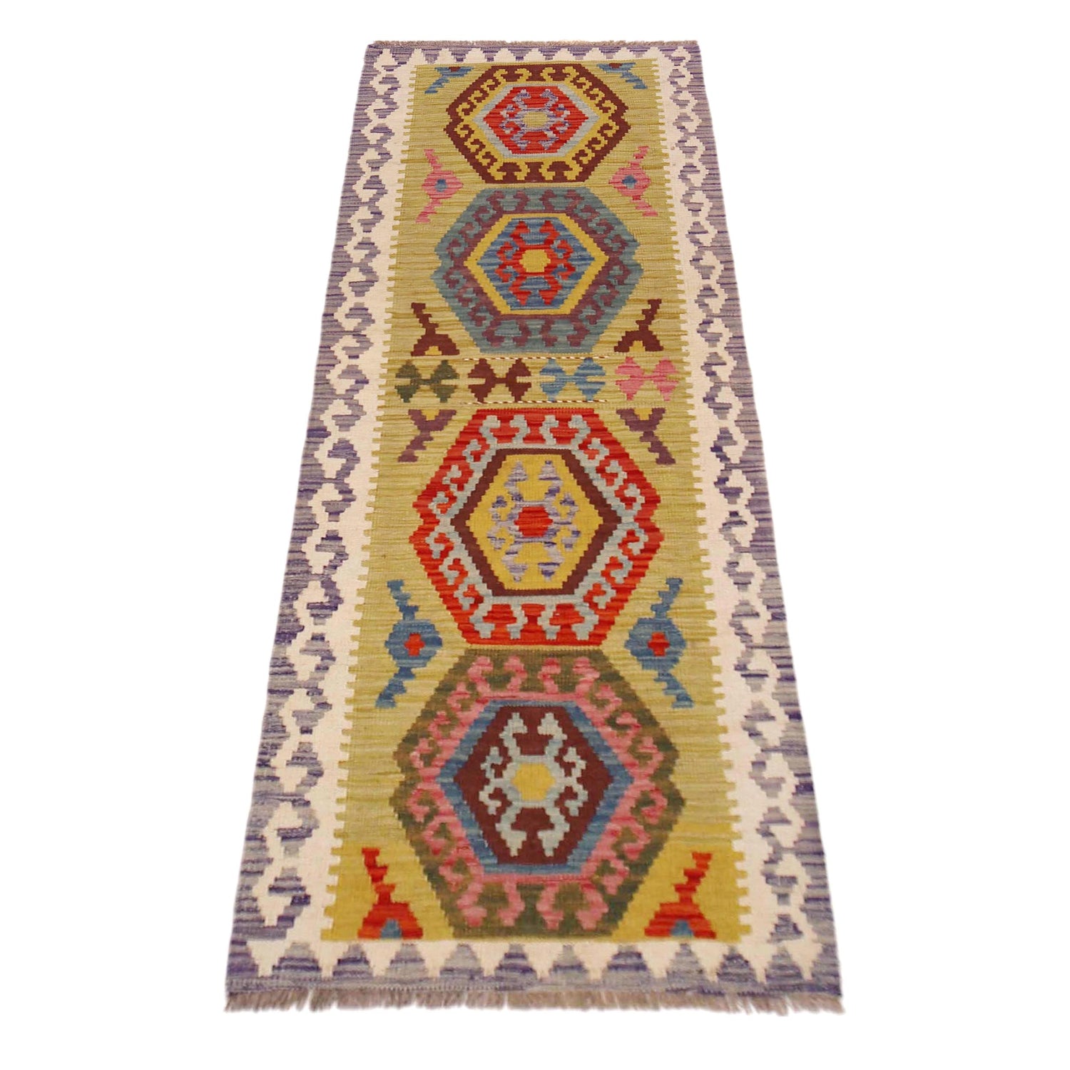 Hand Knotted Flatweave Kilim Runner 2' 2" x 6' 7" ft / 67 x 200 cm - No. P36370