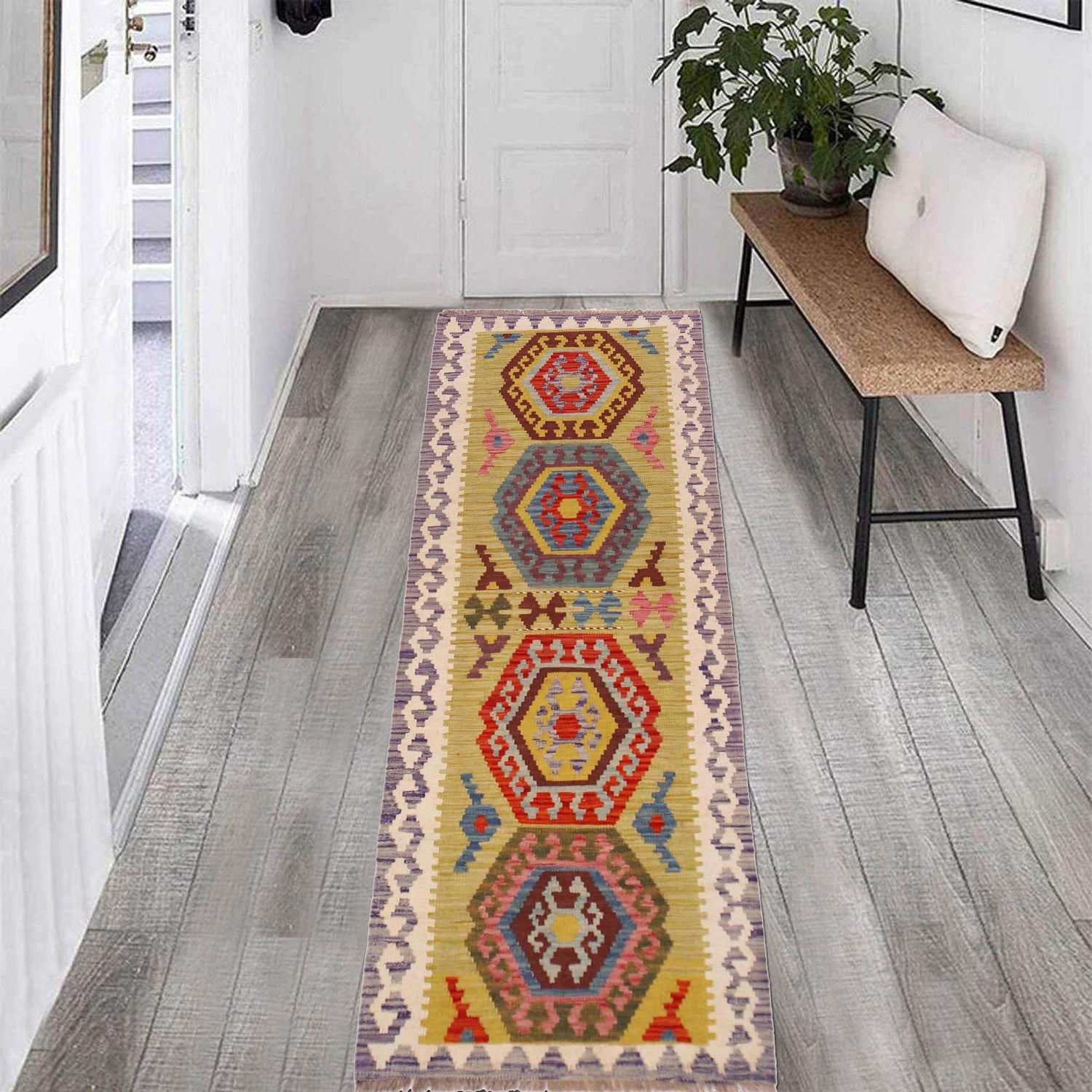 Hand Knotted Flatweave Kilim Runner 2' 2" x 6' 7" ft / 67 x 200 cm - No. P36370