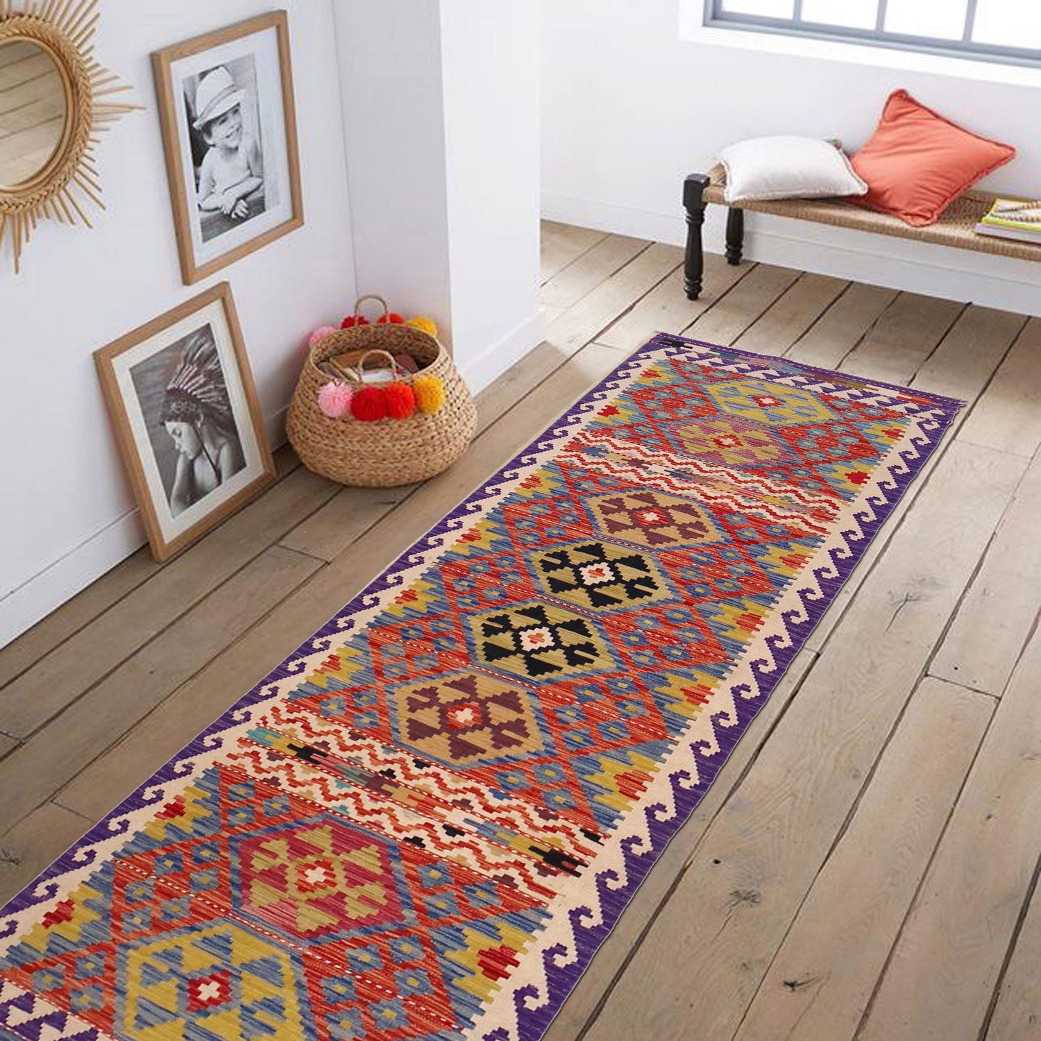 Handmade Turkish Design Wool Kilim Runner 2' 9" x 9' 8" ft / 83 x 295 cm - No. P36386
