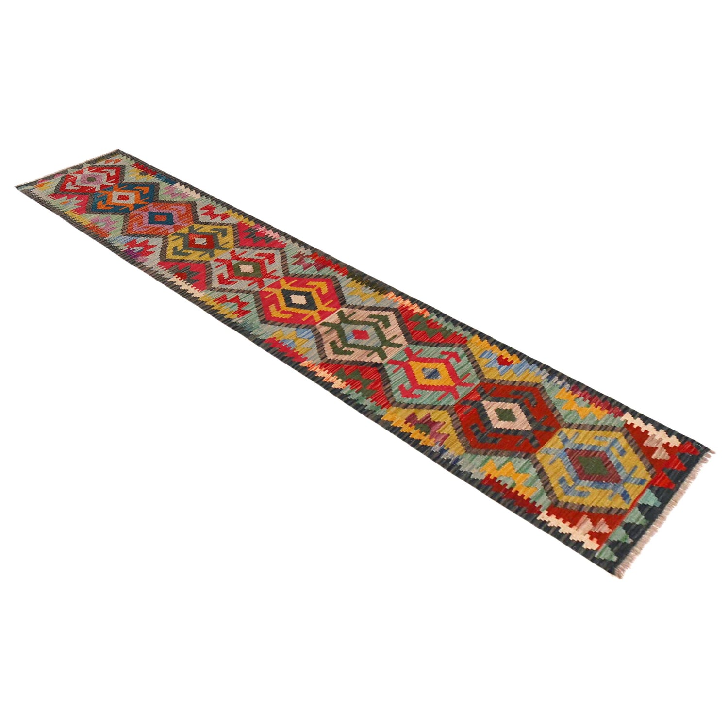 Hand Knotted Flatweave Kilim Runner 1' 8" x 9' 5" ft / 50 x 287 cm - No. P36388