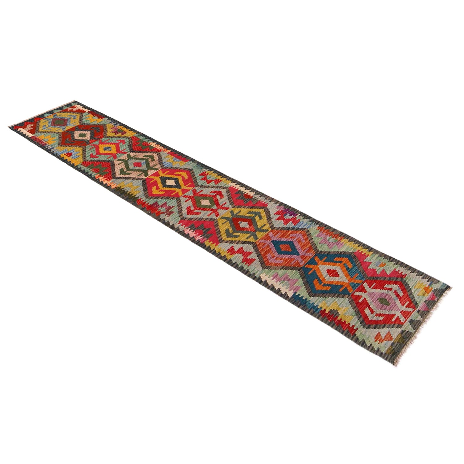 Hand Knotted Flatweave Kilim Runner 1' 8" x 9' 5" ft / 50 x 287 cm - No. P36388
