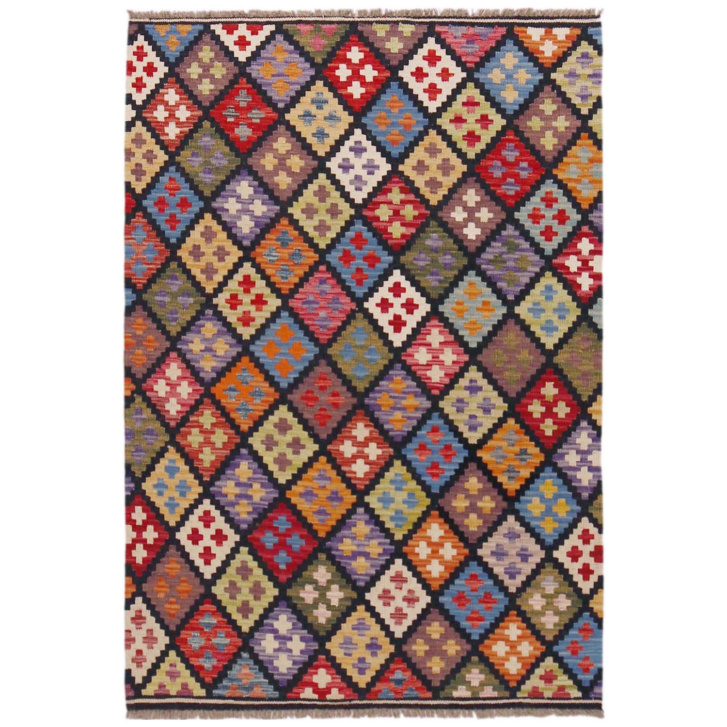 Hand Knotted Afghan Style Kilim 3' 4" x 5' 0" ft / 102 x 152 cm - No. P36391