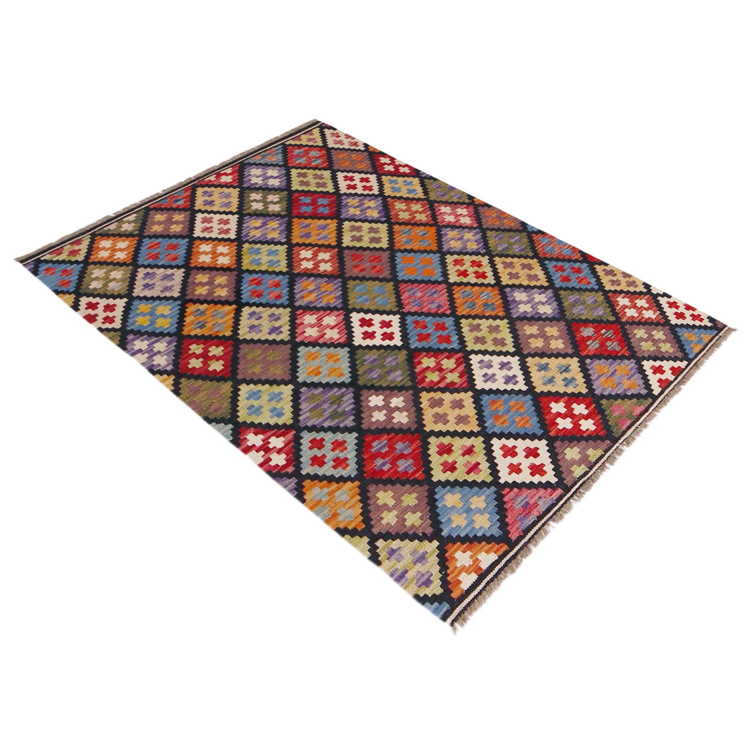 Hand Knotted Afghan Style Kilim 3' 4" x 5' 0" ft / 102 x 152 cm - No. P36391