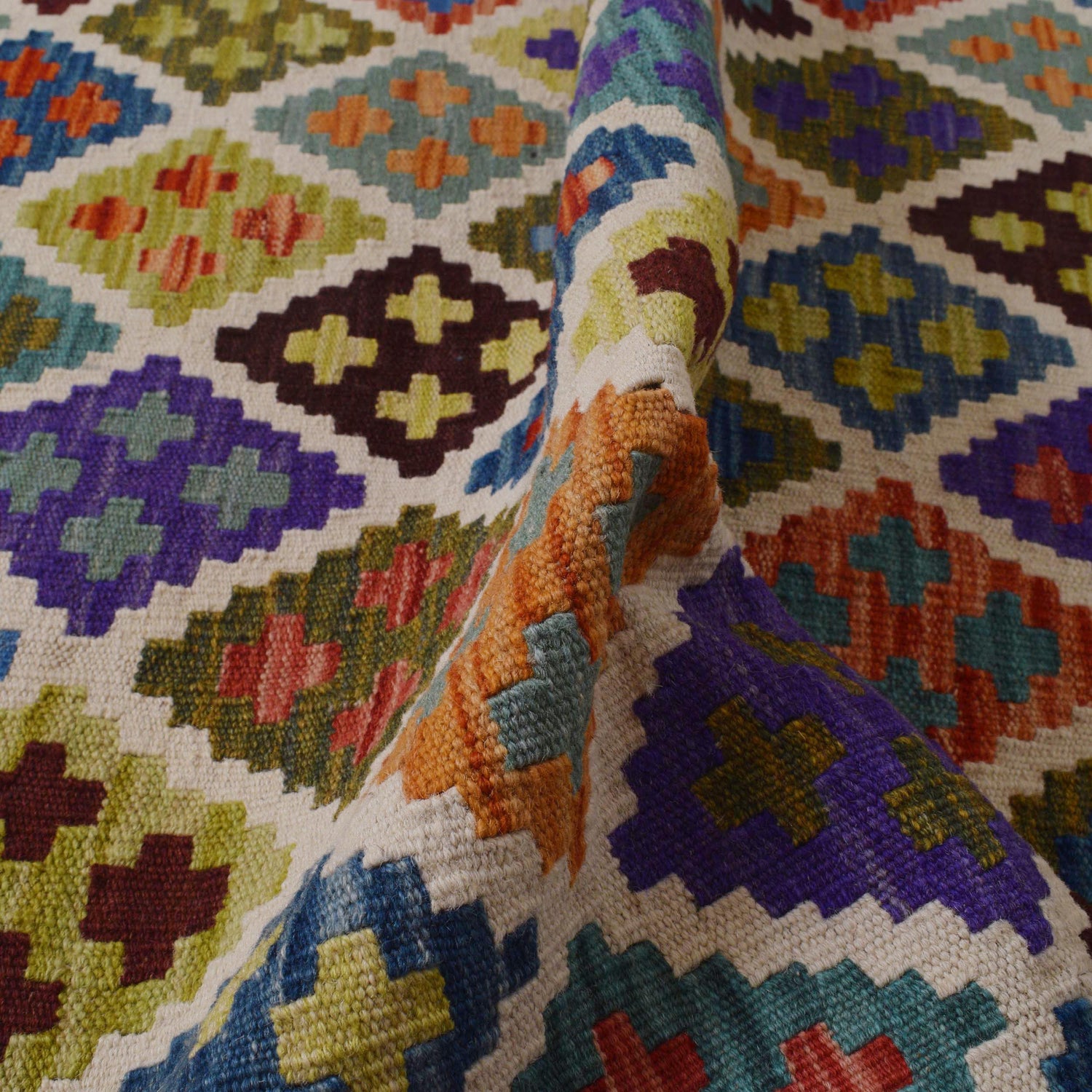 Handmade Turkish Design Wool Kilim 3' 3" x 4' 11" ft / 99 x 150 cm - No. P36393