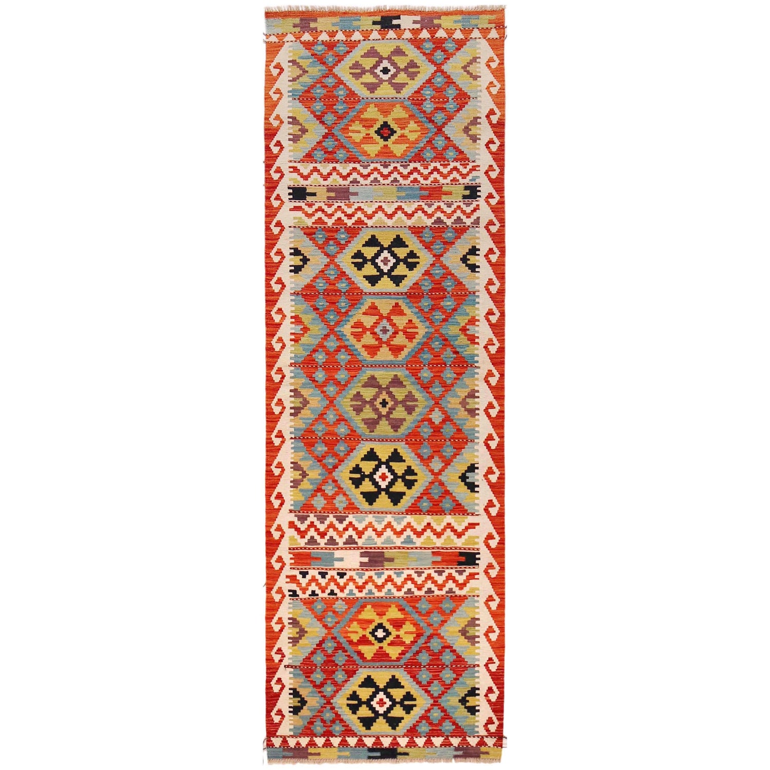 Handmade Afghan Vegetable Kilim Runner 2' 10" x 9' 9" ft / 86 x 297 cm - No. P36394