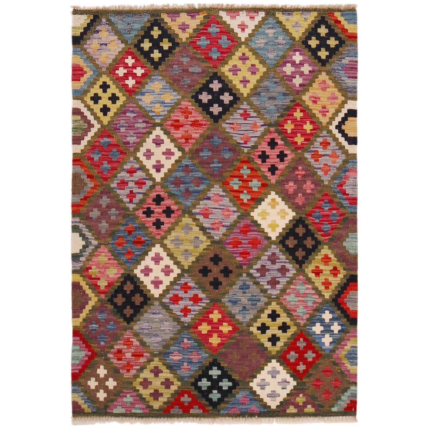 Hand Knotted Flatweave Kilim 3' 3" x 4' 10" ft / 100 x 147 cm - No. P36397