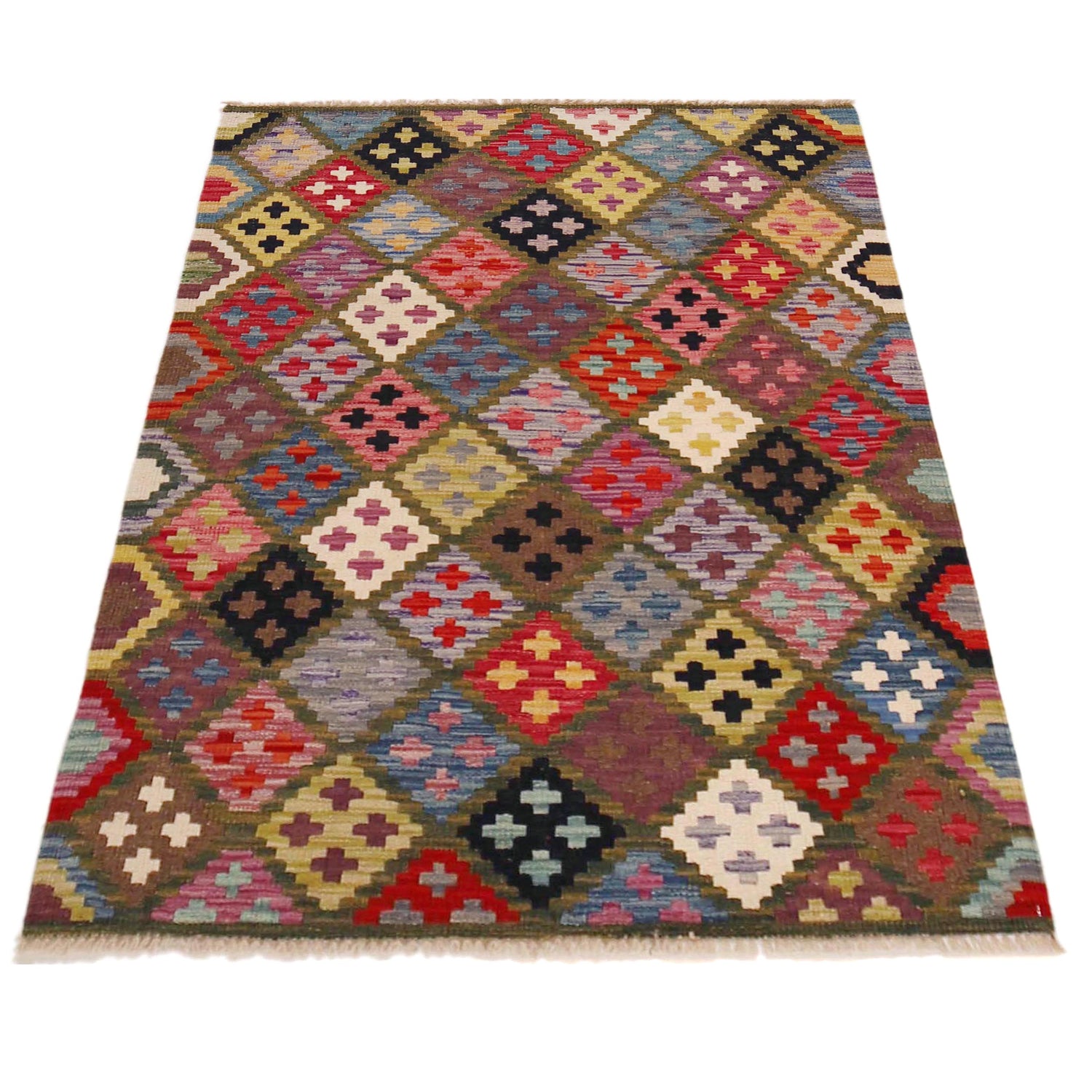 Hand Knotted Flatweave Kilim 3' 3" x 4' 10" ft / 100 x 147 cm - No. P36397