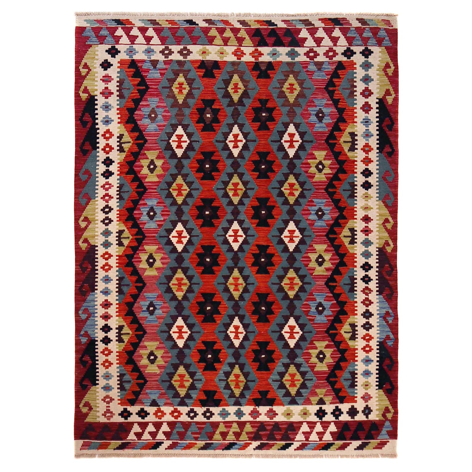 Handmade Afghan Vegetable Kilim 5' 0" x 6' 11" ft / 152 x 212 cm - No. P36399