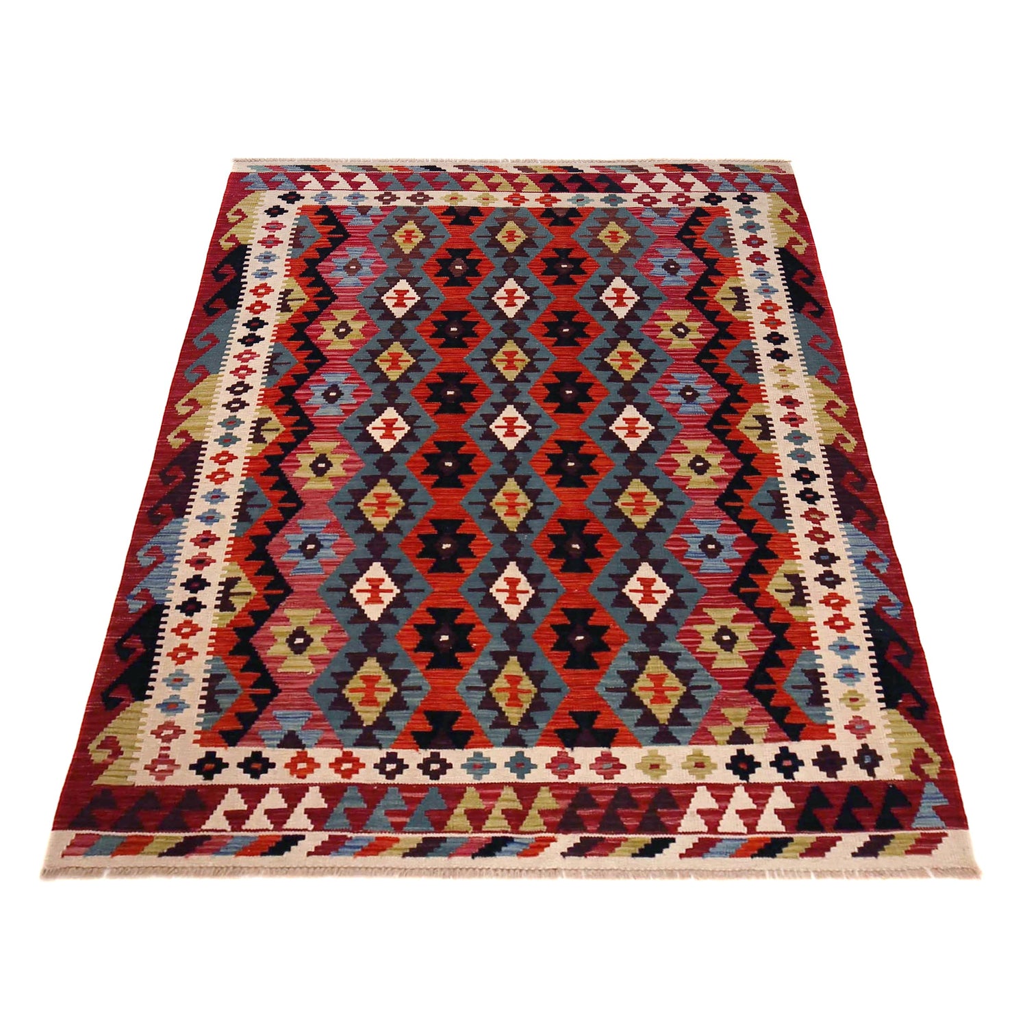 Handmade Afghan Vegetable Kilim 5' 0" x 6' 11" ft / 152 x 212 cm - No. P36399