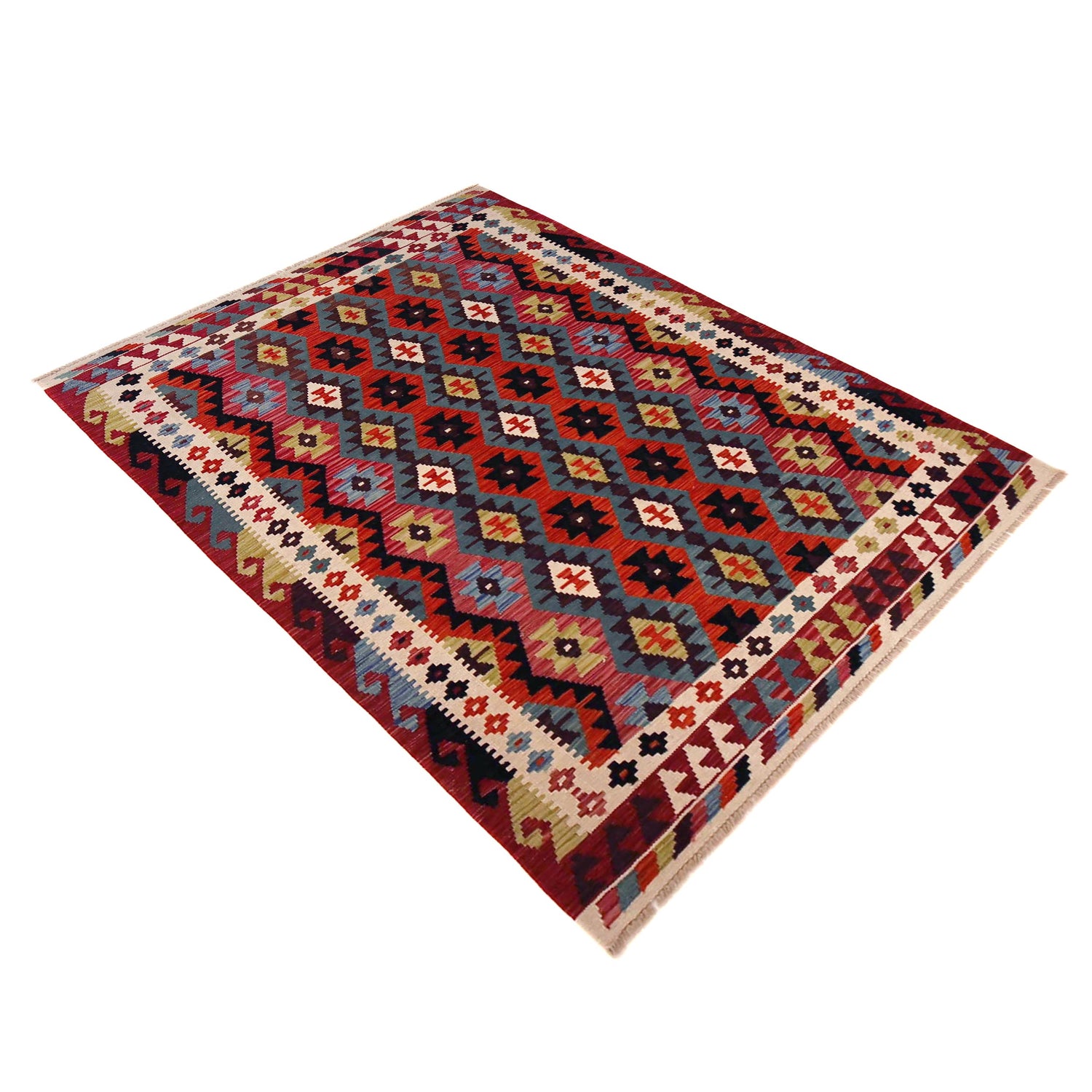 Handmade Afghan Vegetable Kilim 5' 0" x 6' 11" ft / 152 x 212 cm - No. P36399