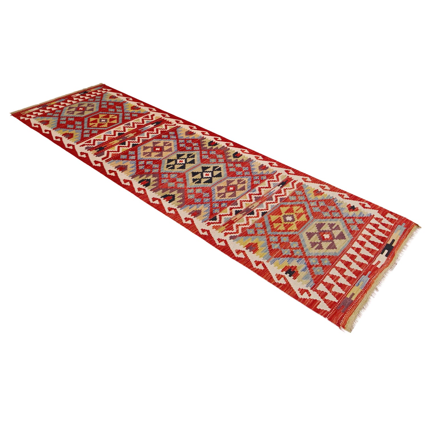 Multi Color ful Flat-Weave Wool Kilim Runner 2' 9" x 9' 7" ft / 83 x 292 cm - No. P36404