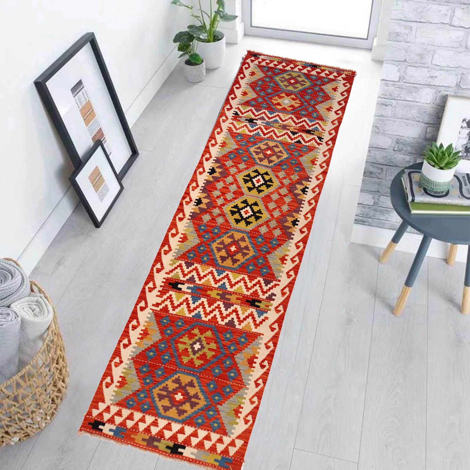 Handmade Vegetable Kilim Runner 2' 9" x 10' 0" ft / 84 x 304 cm - No. P36405