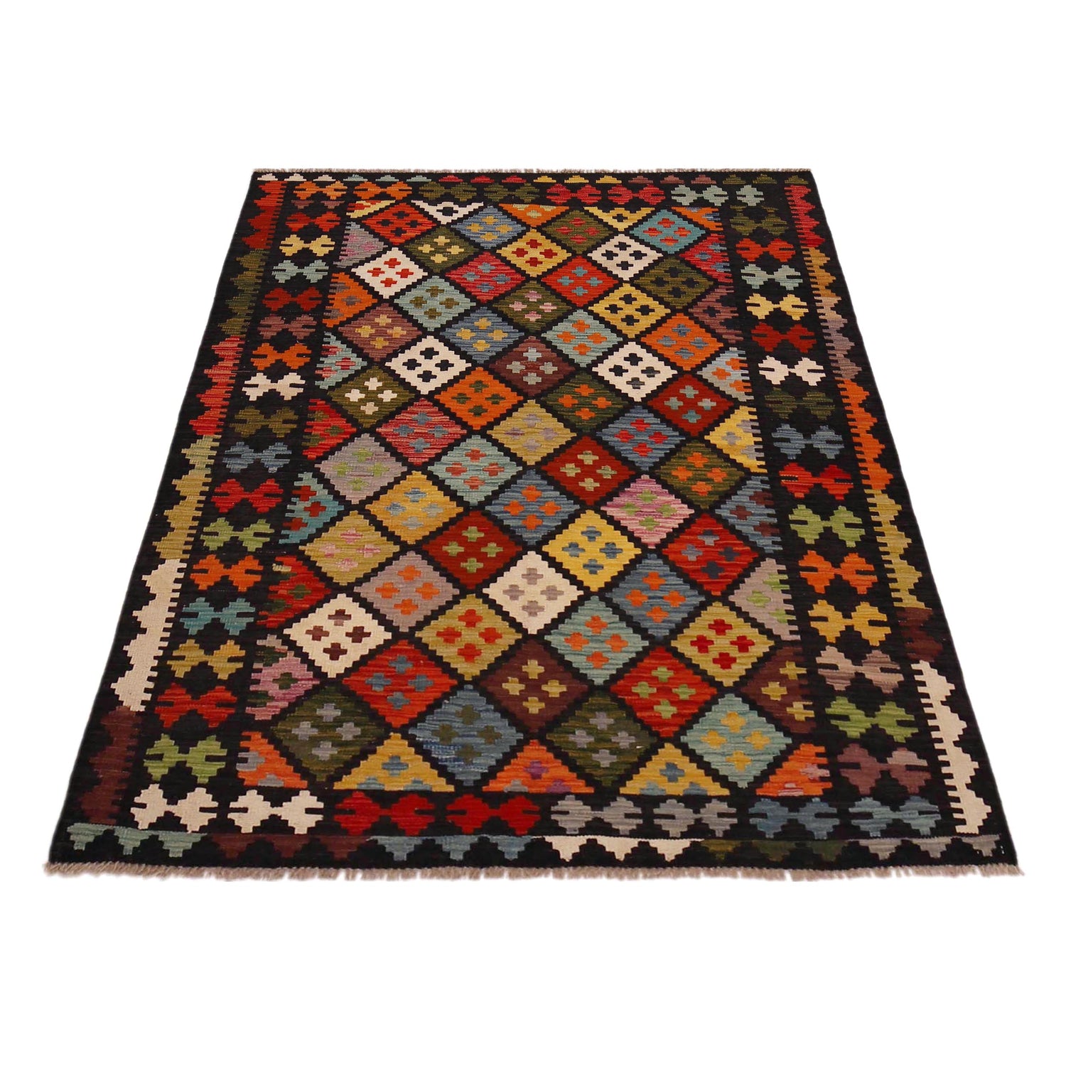 Hand Made Afghan Kilim 5' 0" x 6' 8" ft / 153 x 202 cm - No. P36415