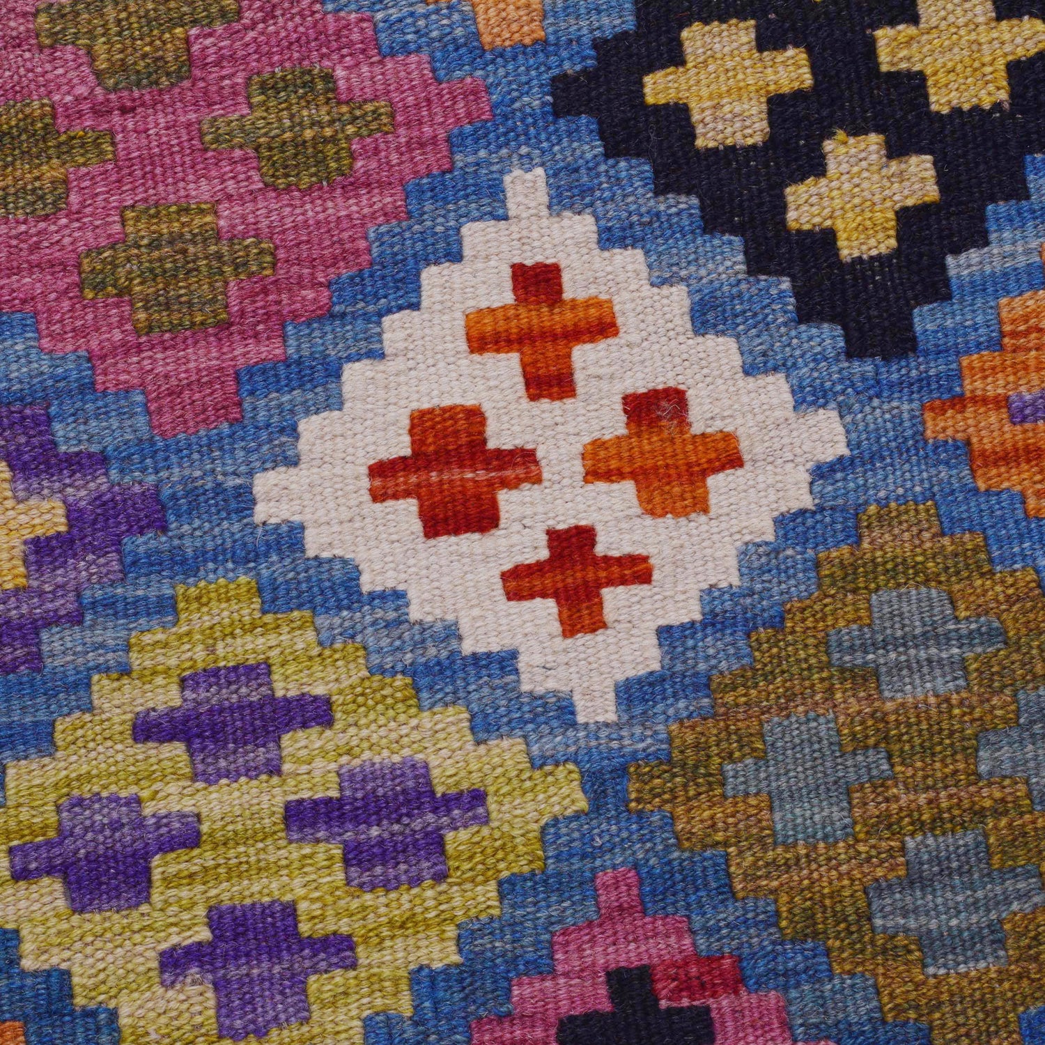 Multi Color ful Flat-Weave Wool Kilim 5' 1" x 6' 8" ft / 156 x 204 cm - No. P36420