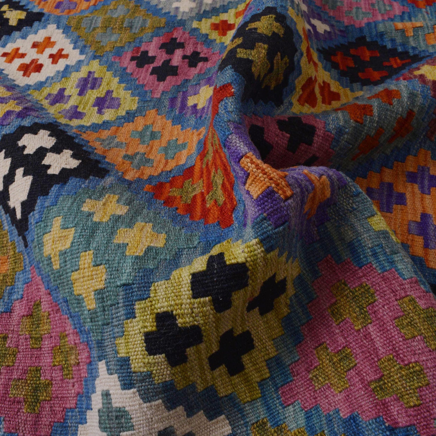 Multi Color ful Flat-Weave Wool Kilim 5' 1" x 6' 8" ft / 156 x 204 cm - No. P36420