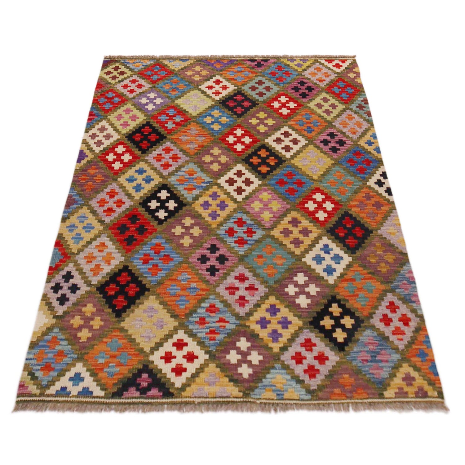 Handmade Afghan Vegetable Kilim 3' 6" x 5' 1" ft / 106 x 154 cm - No. P36422
