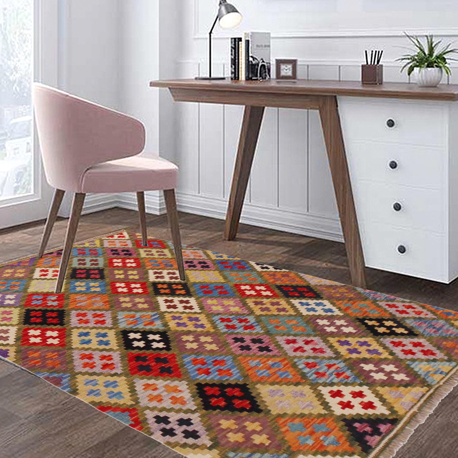 Handmade Afghan Vegetable Kilim 3' 6" x 5' 1" ft / 106 x 154 cm - No. P36422