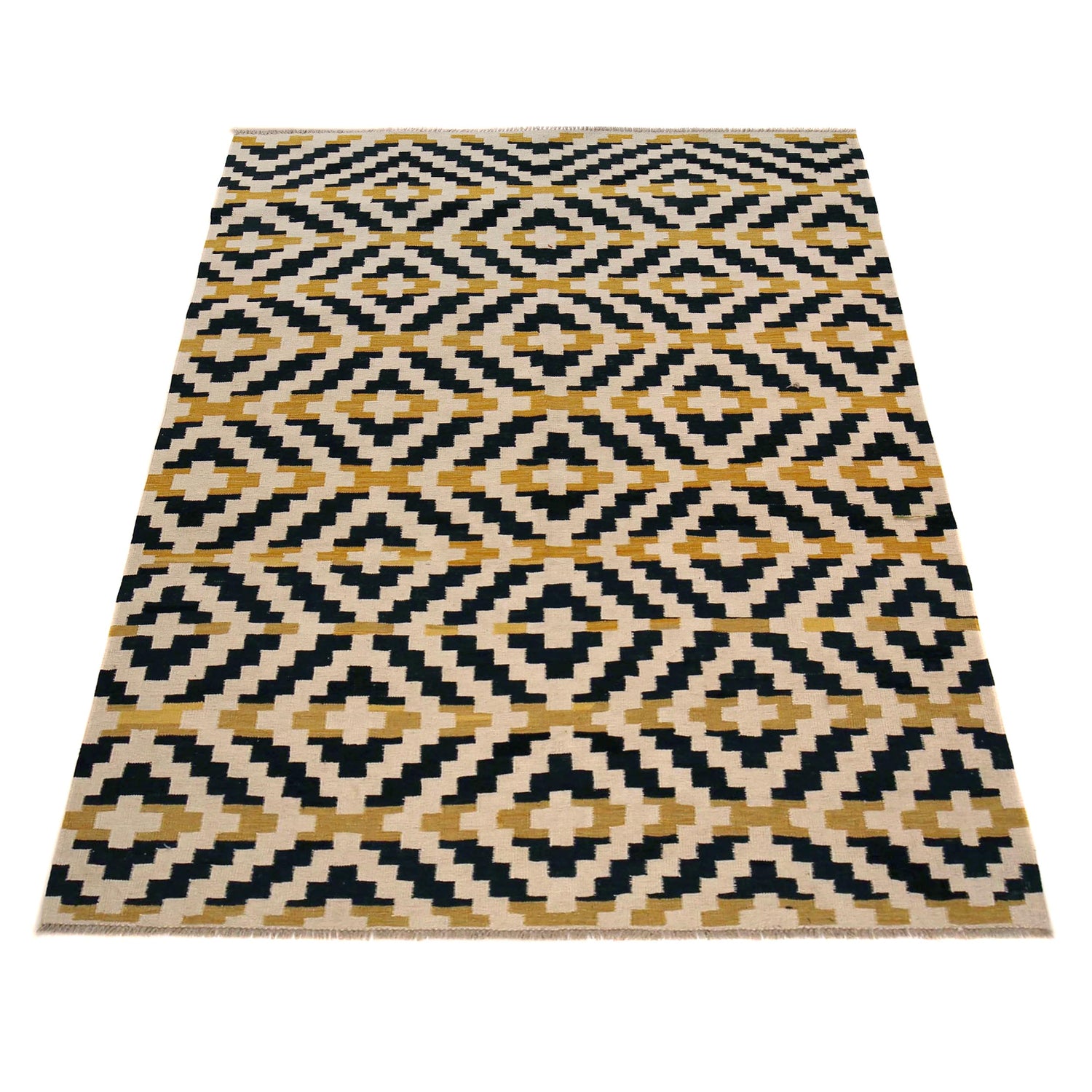 Multi Color ful Flat-Weave Wool Kilim 5' 10" x 8' 1" ft / 179 x 246 cm - No. P36423