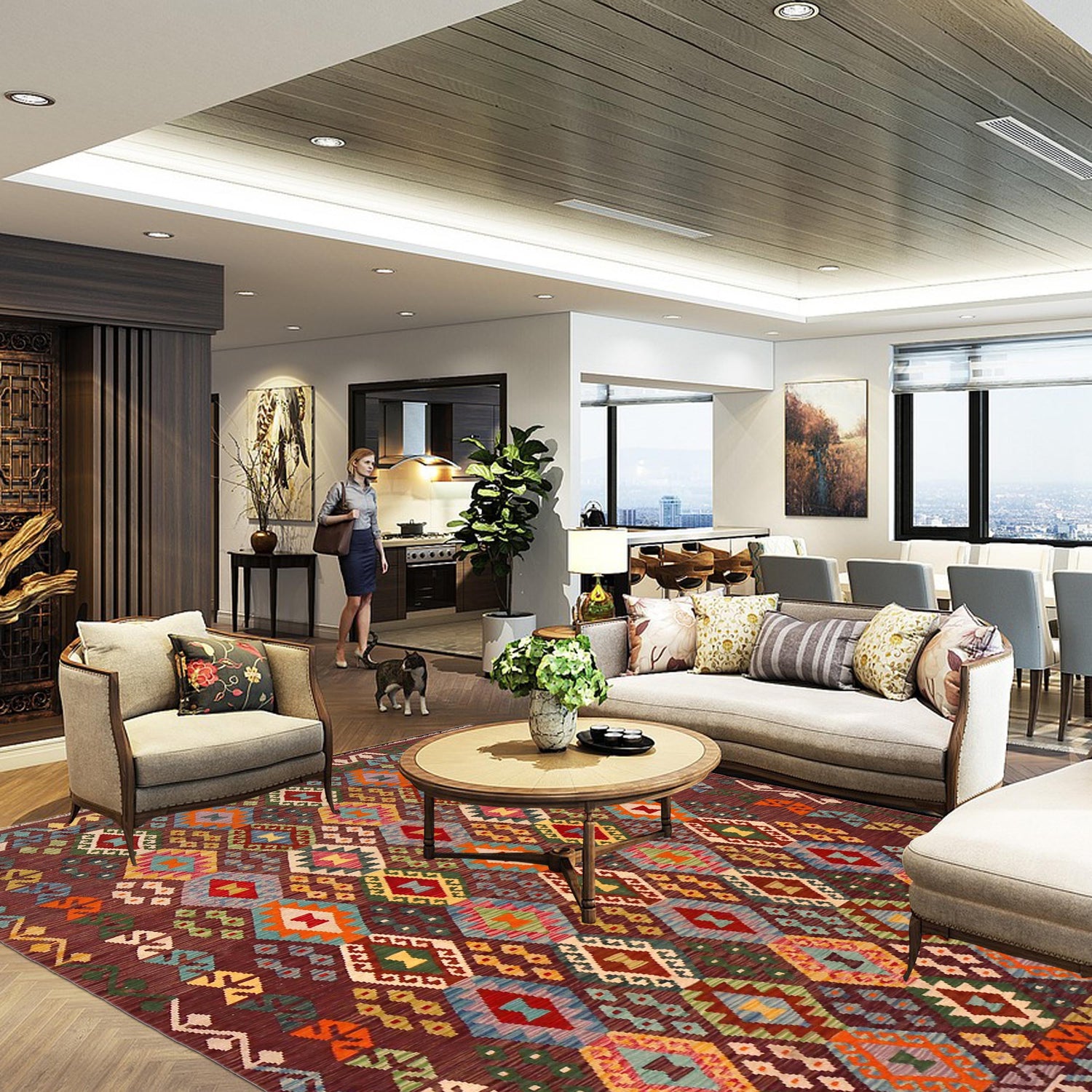 Handmade Vegetable Kilim 5' 10" x 8' 0" ft / 179 x 243 cm - No. P36425