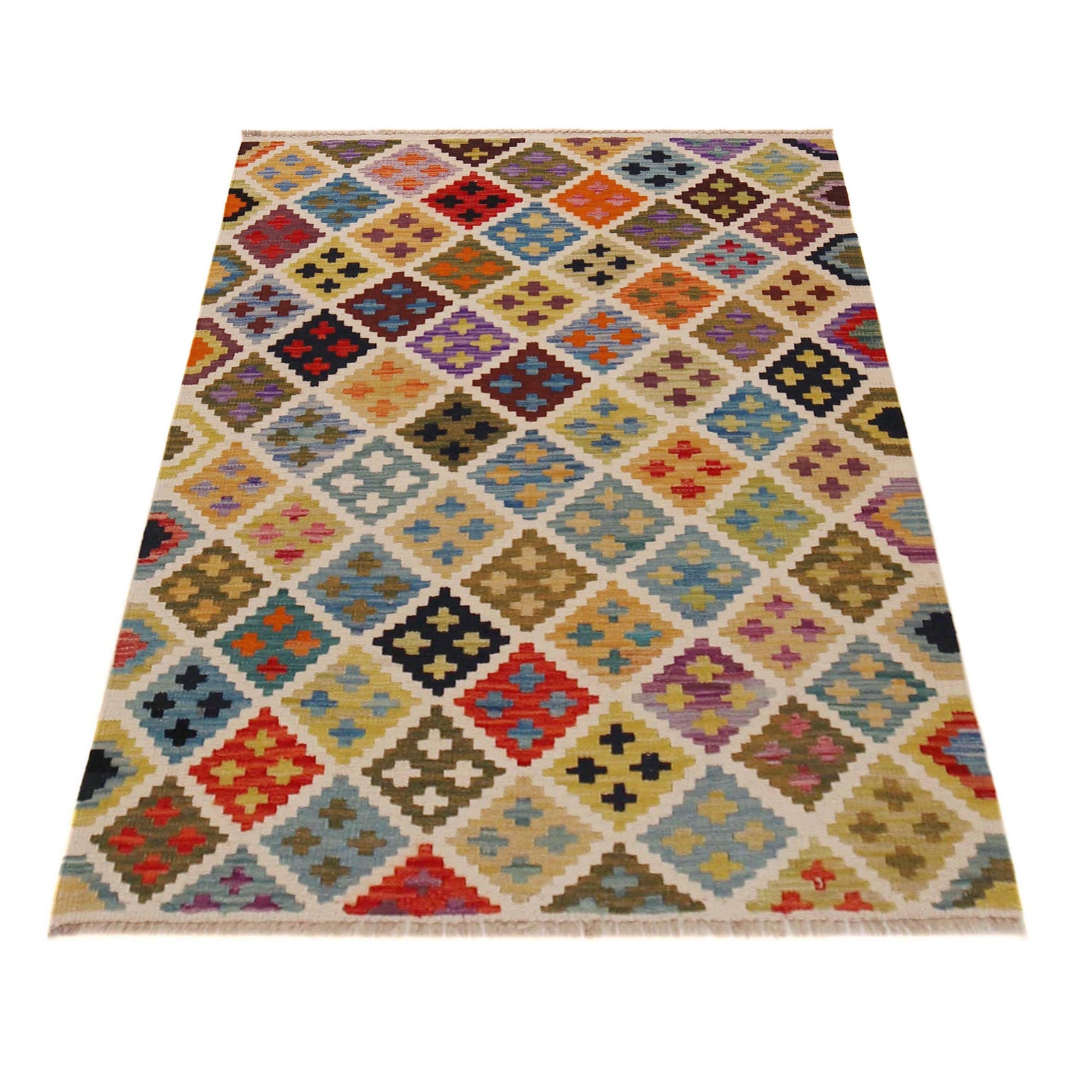 Hand Made Afghan Kilim 3' 4" x 4' 9" ft / 102 x 146 cm - No. P36427