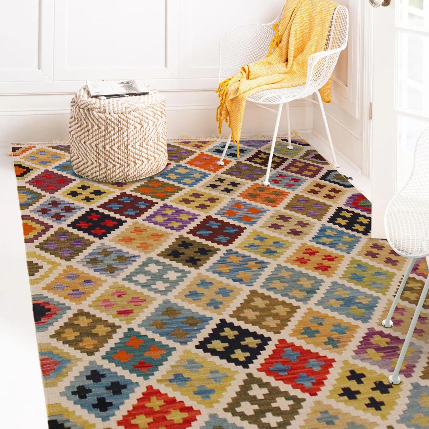 Hand Made Afghan Kilim 3' 4" x 4' 9" ft / 102 x 146 cm - No. P36427