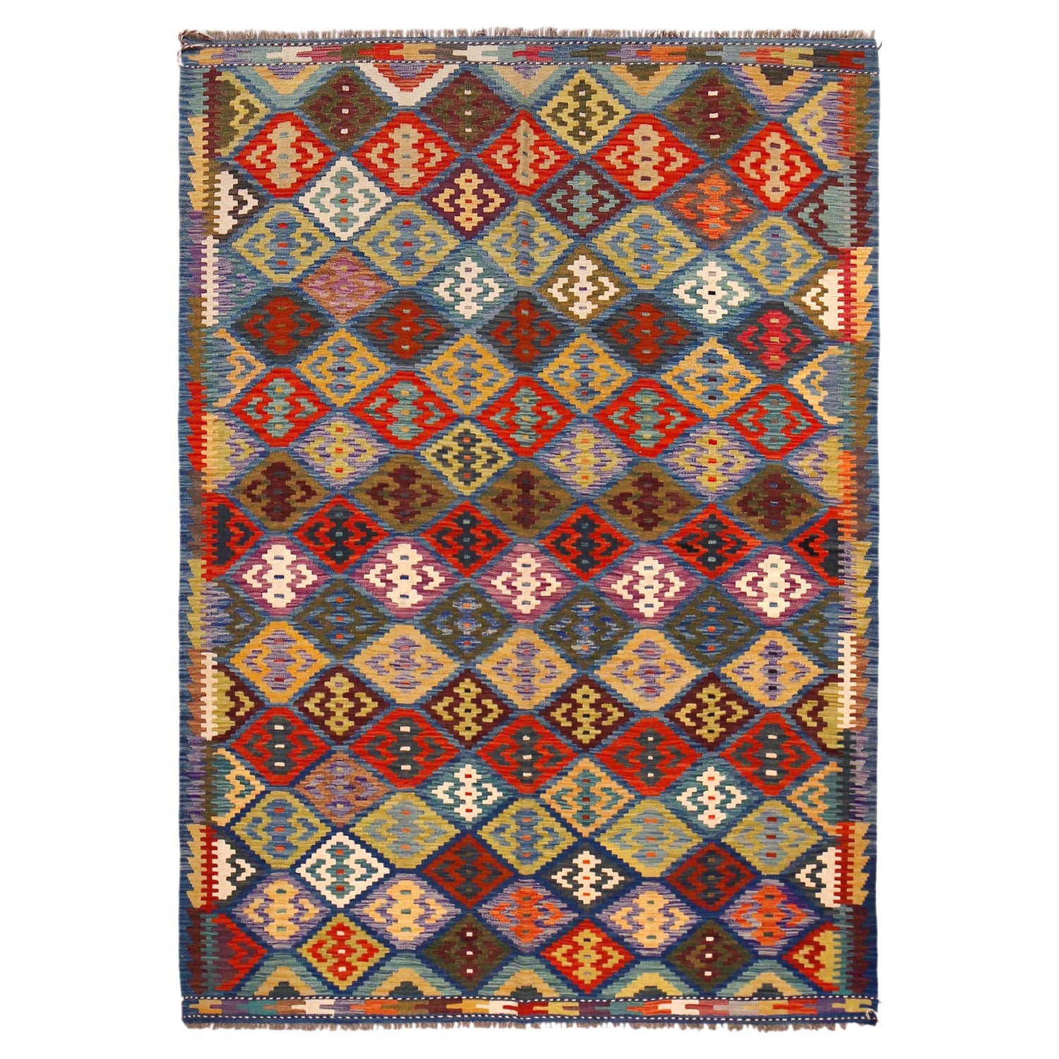 Hand Knotted Afghan Style Kilim 5' 8" x 8' 0" ft / 173 x 245 cm - No. P36433