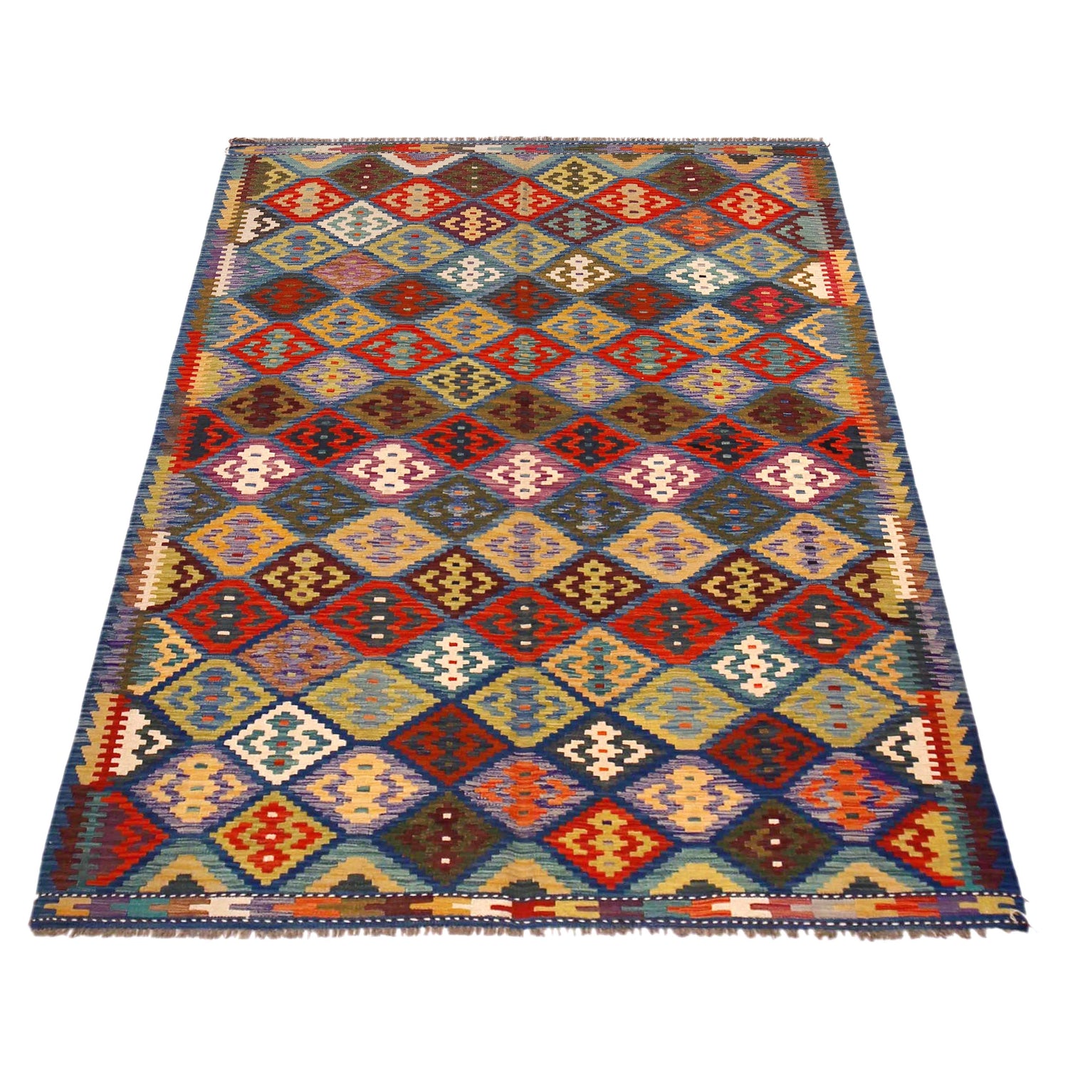 Hand Knotted Afghan Style Kilim 5' 8" x 8' 0" ft / 173 x 245 cm - No. P36433