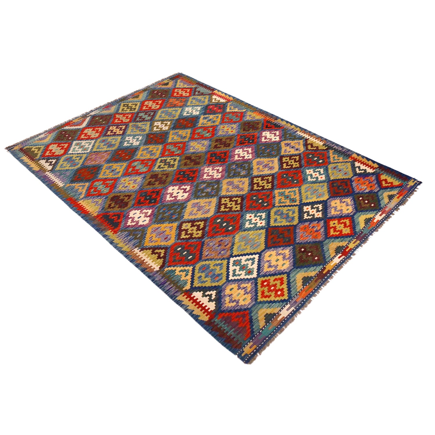 Hand Knotted Afghan Style Kilim 5' 8" x 8' 0" ft / 173 x 245 cm - No. P36433