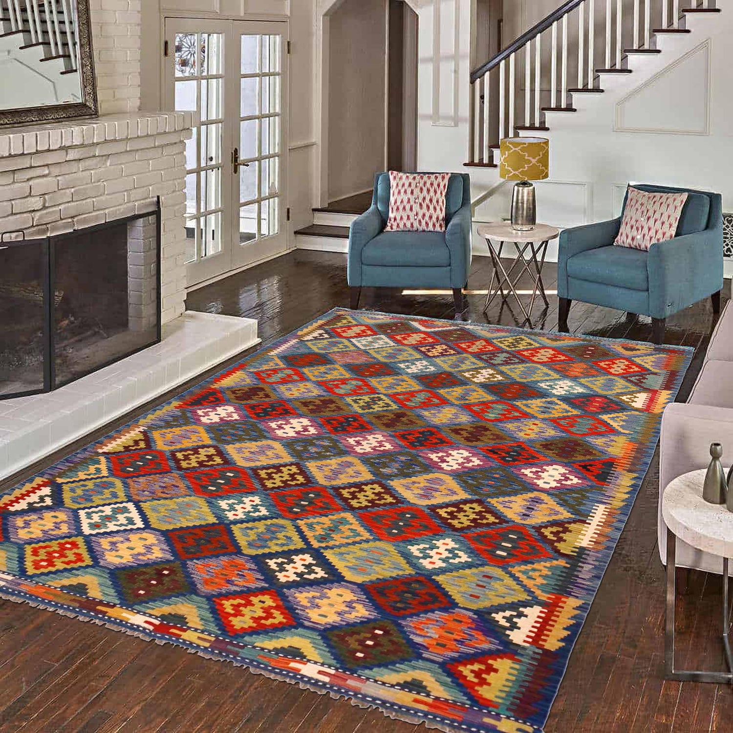 Hand Knotted Afghan Style Kilim 5' 8" x 8' 0" ft / 173 x 245 cm - No. P36433