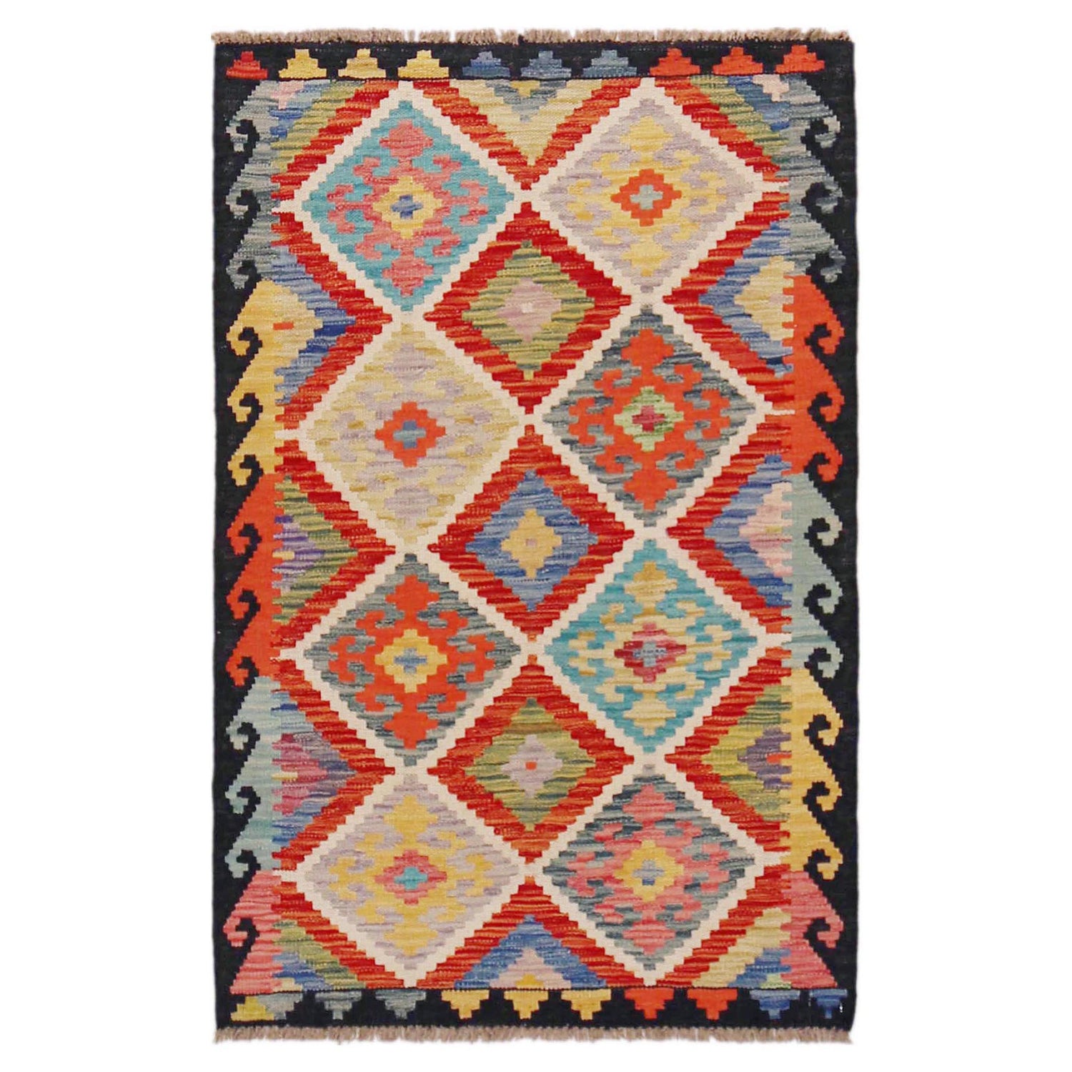 Handmade Afghan Vegetable Kilim 2' 9" x 4' 3" ft / 84 x 130 cm - No. P36448