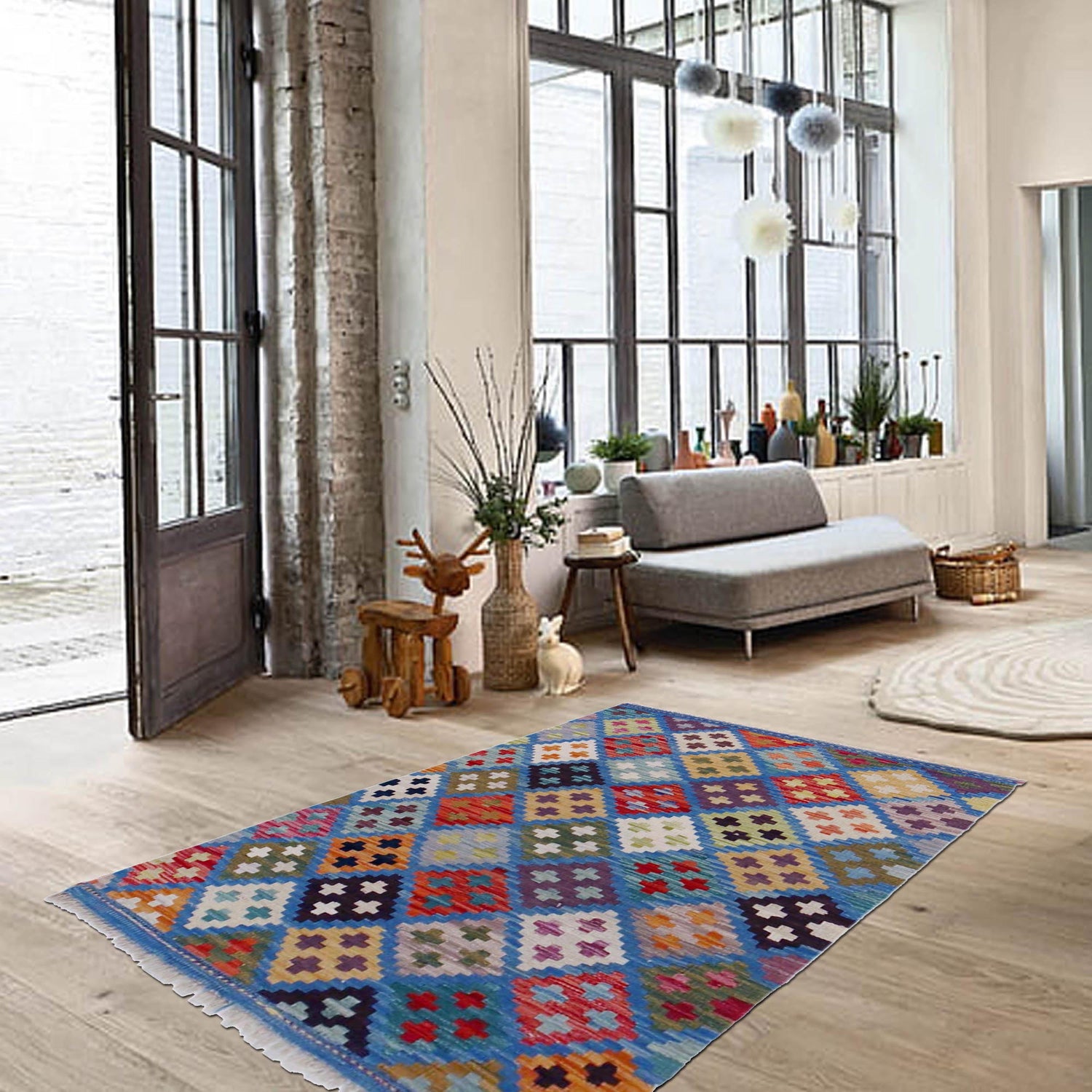 Hand Made Afghan Kilim 2' 7" x 4' 0" ft / 80 x 121 cm - No. P36449