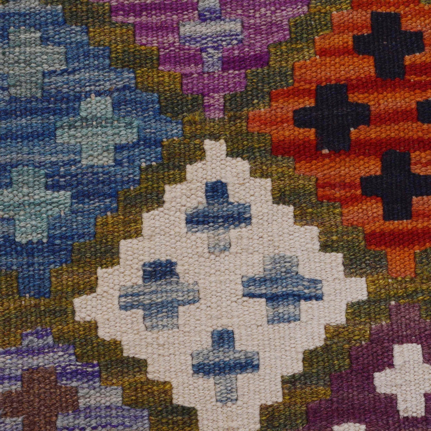 Multi Color ful Flat-Weave Wool Kilim 3' 3" x 4' 10" ft / 100 x 147 cm - No. P36450