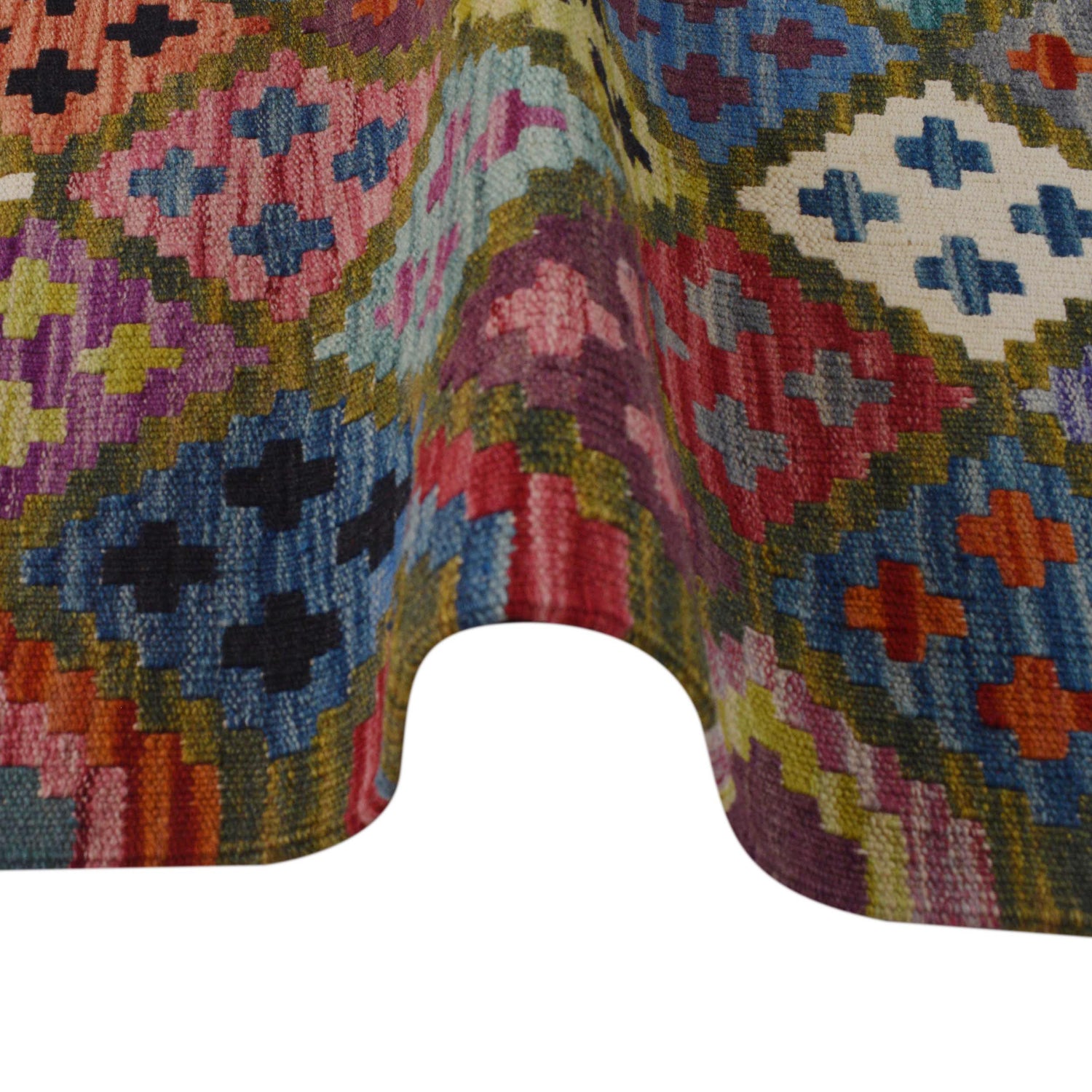 Multi Color ful Flat-Weave Wool Kilim 3' 3" x 4' 10" ft / 100 x 147 cm - No. P36450