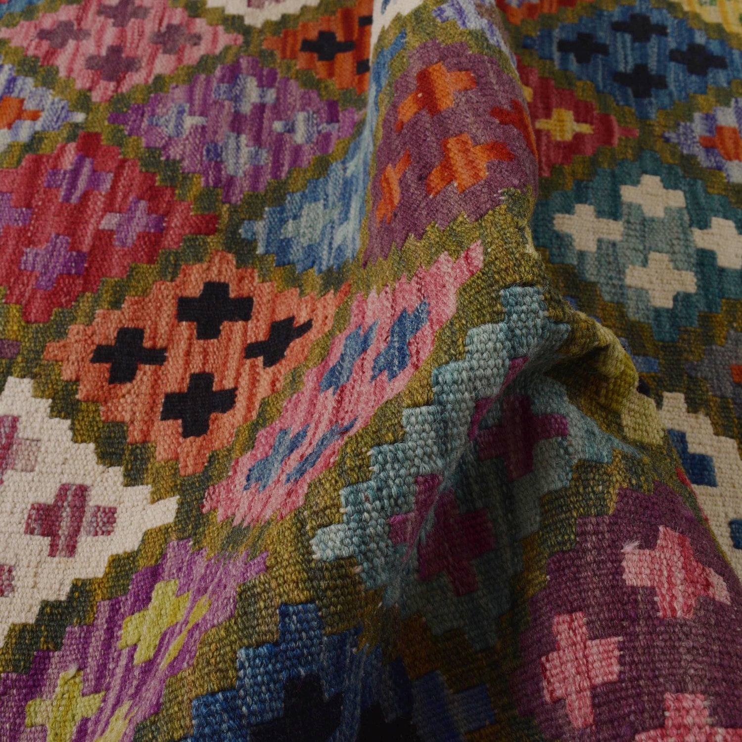 Multi Color ful Flat-Weave Wool Kilim 3' 3" x 4' 10" ft / 100 x 147 cm - No. P36450