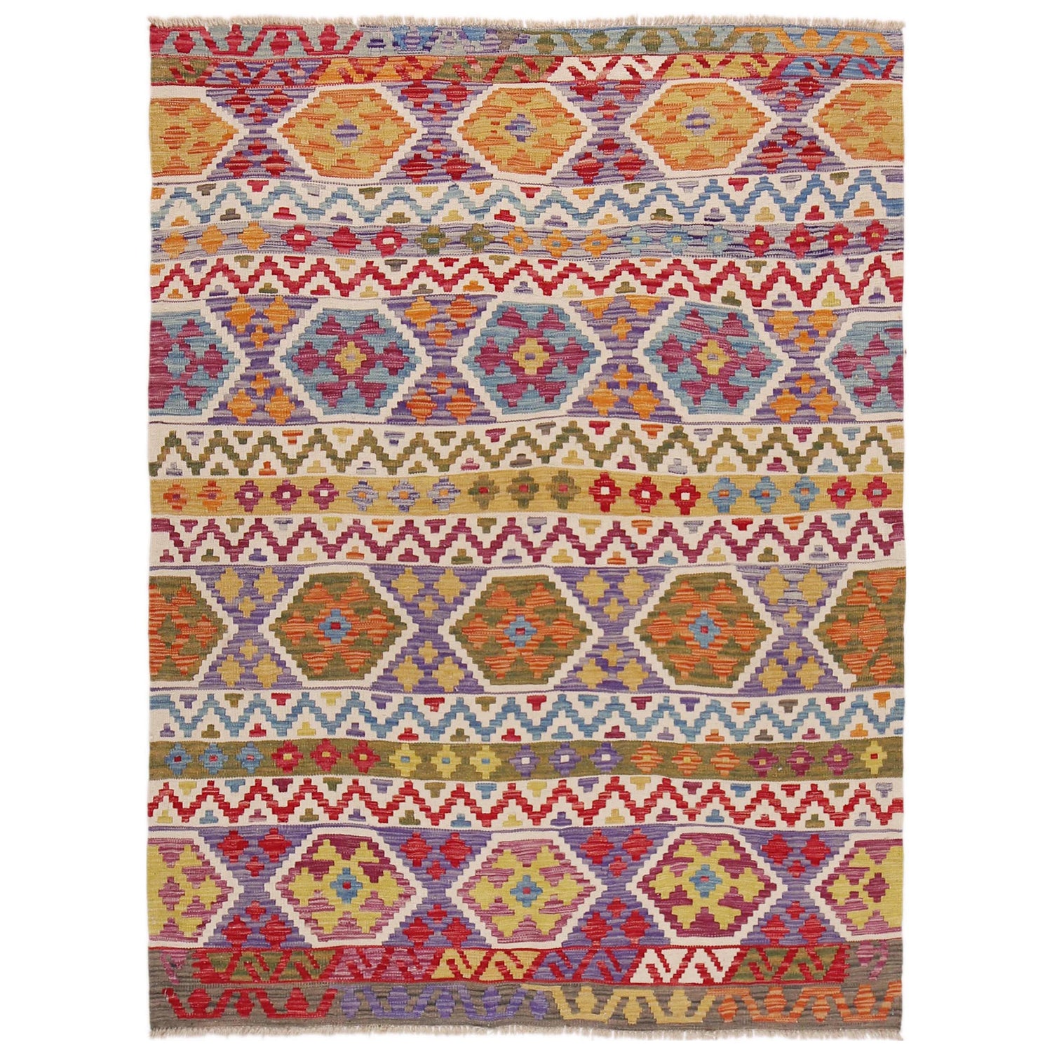 Handmade Turkish Design Wool Kilim 5' 0" x 6' 10" ft / 153 x 209 cm - No. P36454