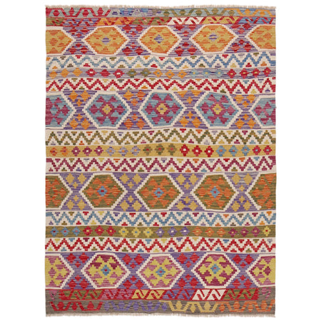 Handmade Turkish Design Wool Kilim 5' 0" x 6' 10" ft / 153 x 209 cm - No. P36454