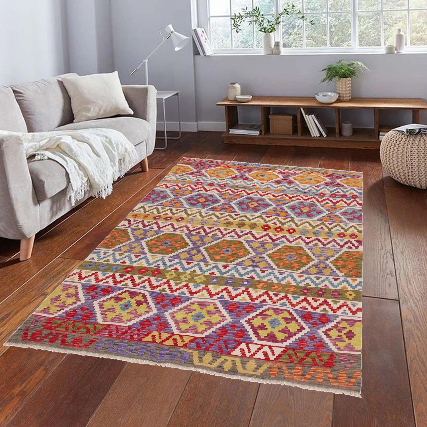 Handmade Turkish Design Wool Kilim 5' 0" x 6' 10" ft / 153 x 209 cm - No. P36454