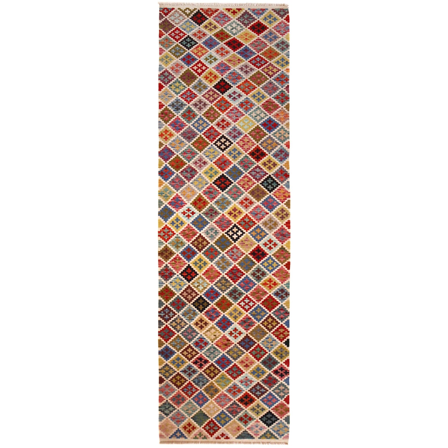 Hand Woven Wool Kelim Runner 2' 8" x 9' 8" ft / 82 x 294 cm - No. P36463
