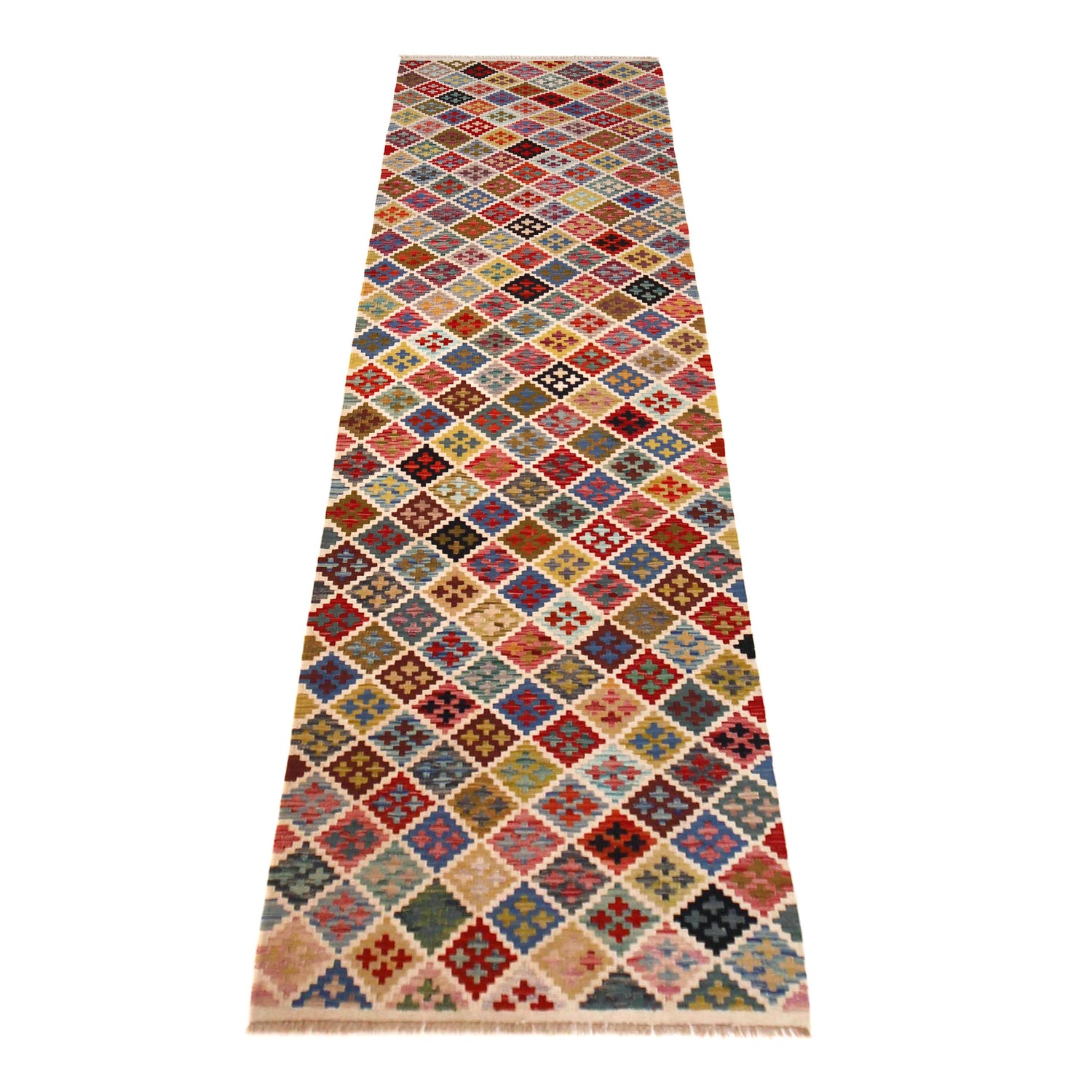Hand Woven Wool Kelim Runner 2' 8" x 9' 8" ft / 82 x 294 cm - No. P36463