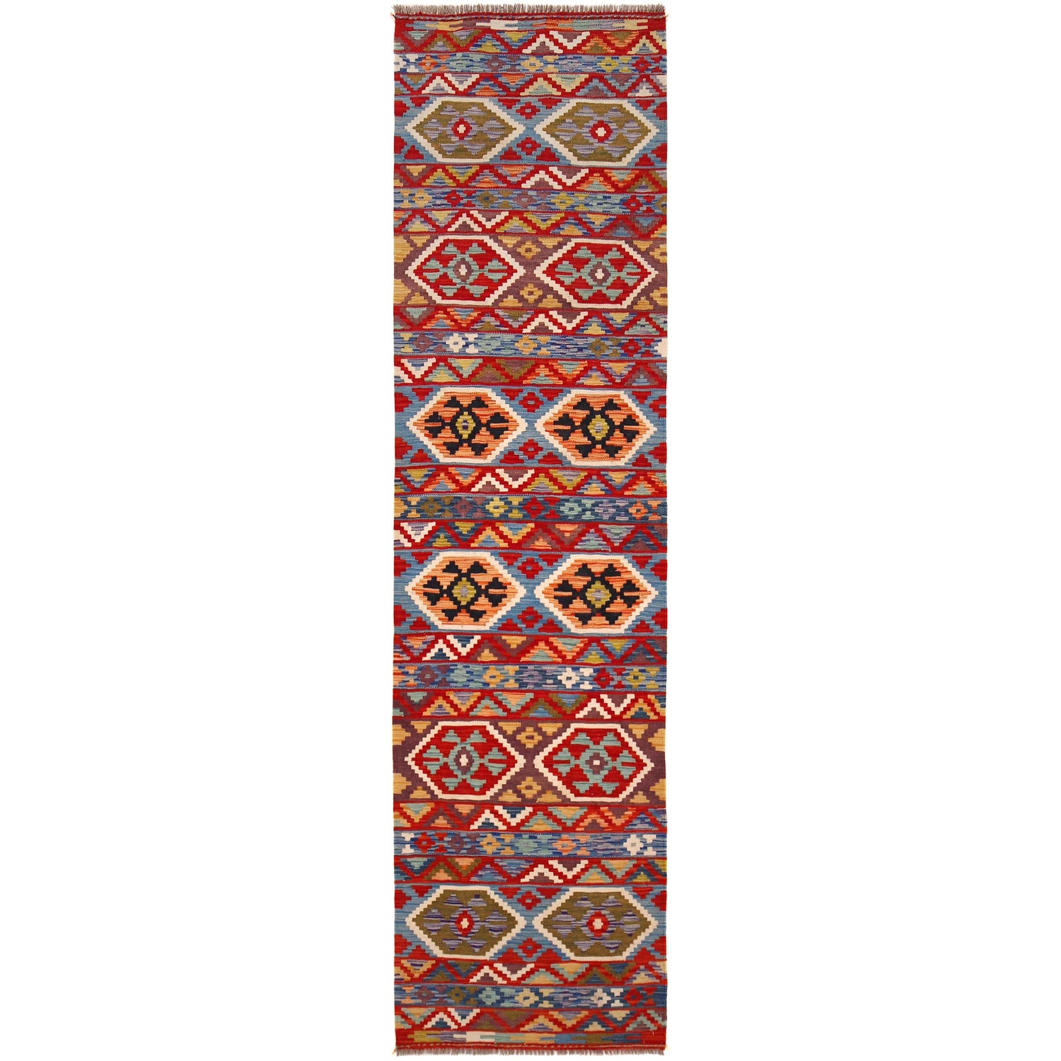 Handmade Turkish Design Wool Kilim Runner 2' 6" x 10' 0" ft / 75 x 304 cm - No. P36464