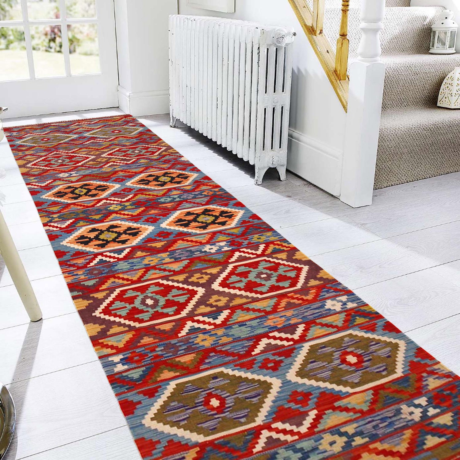 Handmade Turkish Design Wool Kilim Runner 2' 6" x 10' 0" ft / 75 x 304 cm - No. P36464