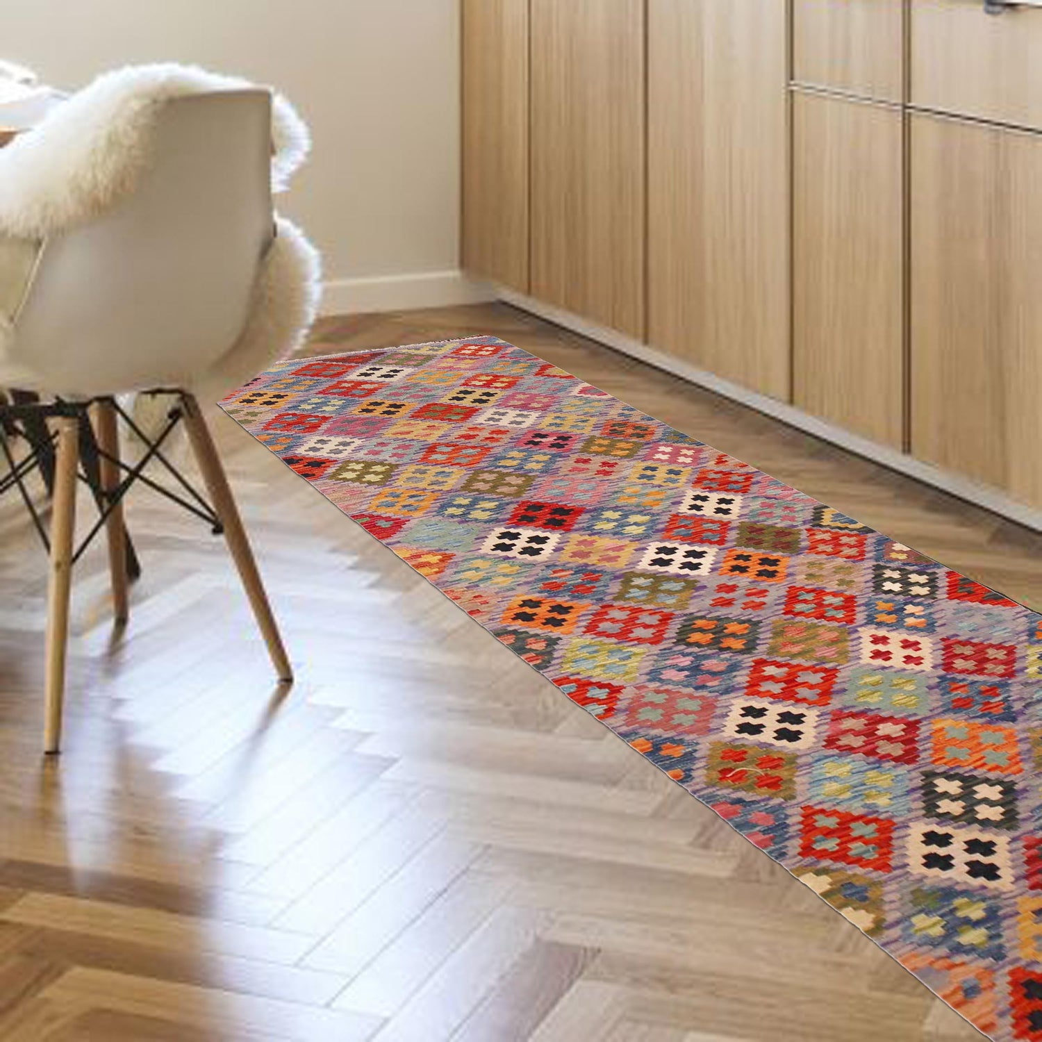 Hand Knotted Flatweave Kilim Runner 2' 7" x 9' 2" ft / 78 x 280 cm - No. P36467