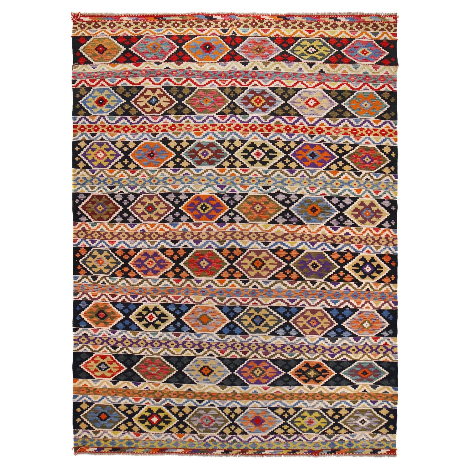 Hand Knotted Afghan Style Kilim 8' 1" x 11' 4" ft / 246 x 345 cm - No. P36471